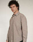 Brown Small Check Relaxed Fit Full Sleeve Shirt