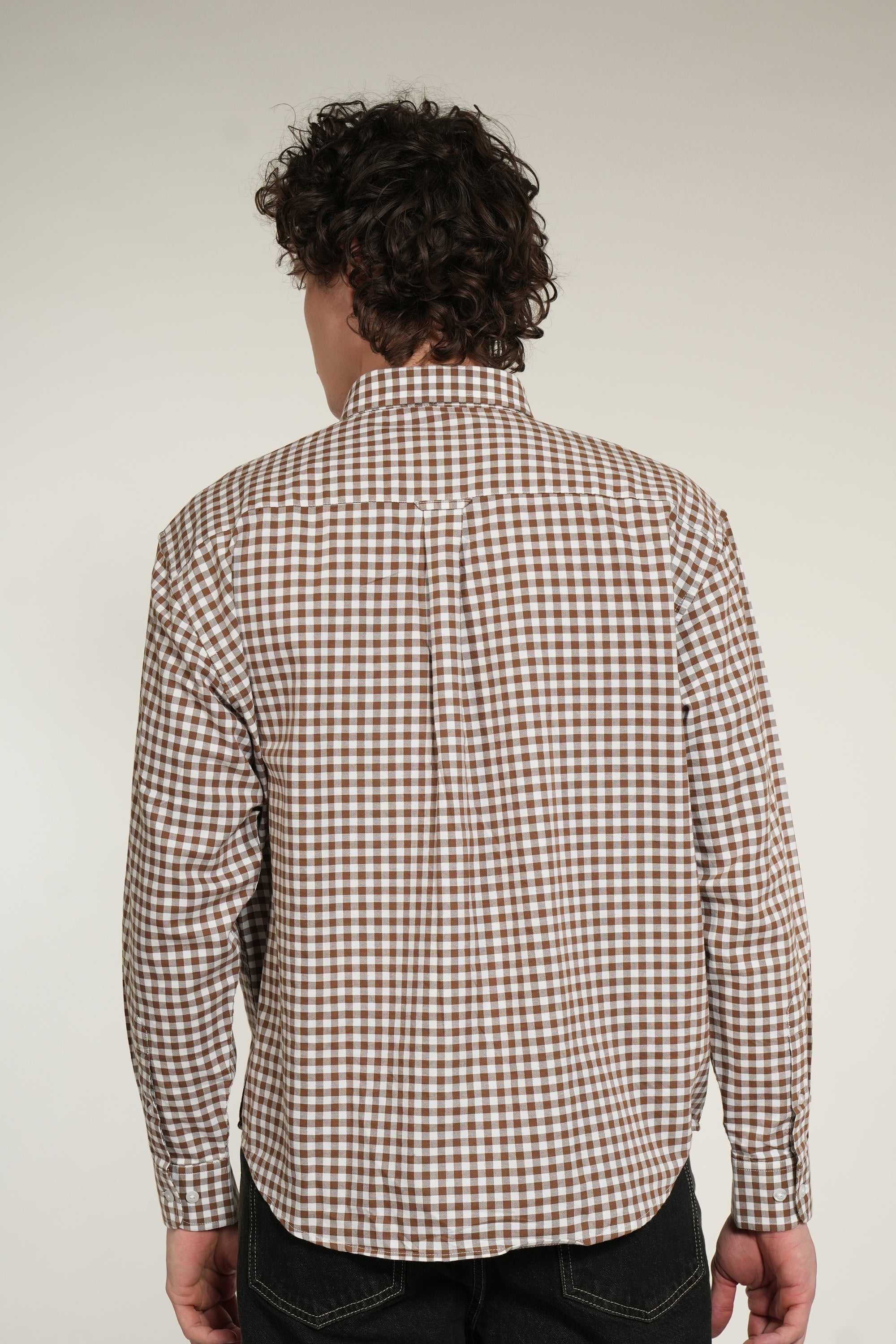 Brown Small Check Relaxed Fit Full Sleeve Shirt