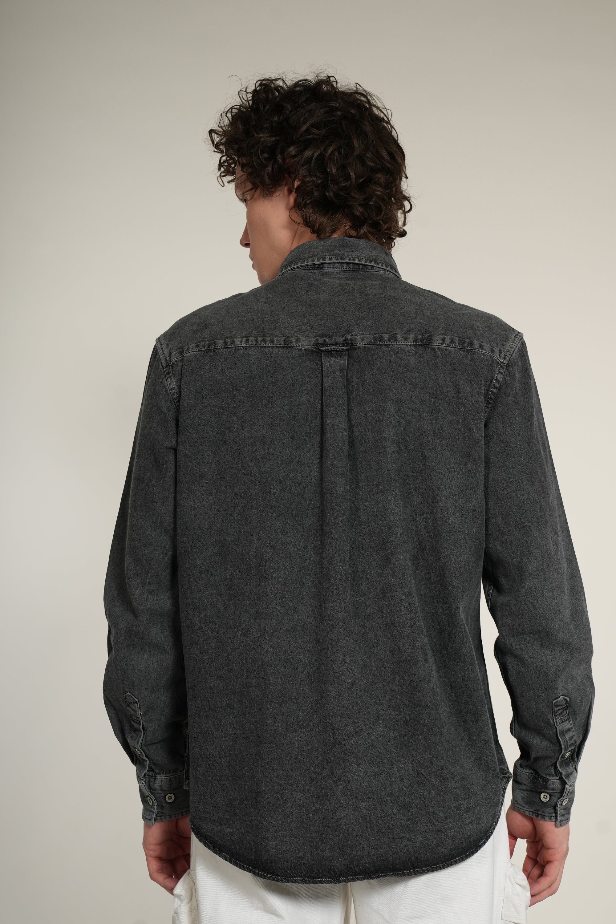 Gray Denim Relaxed Fit Full Sleeve Shirt