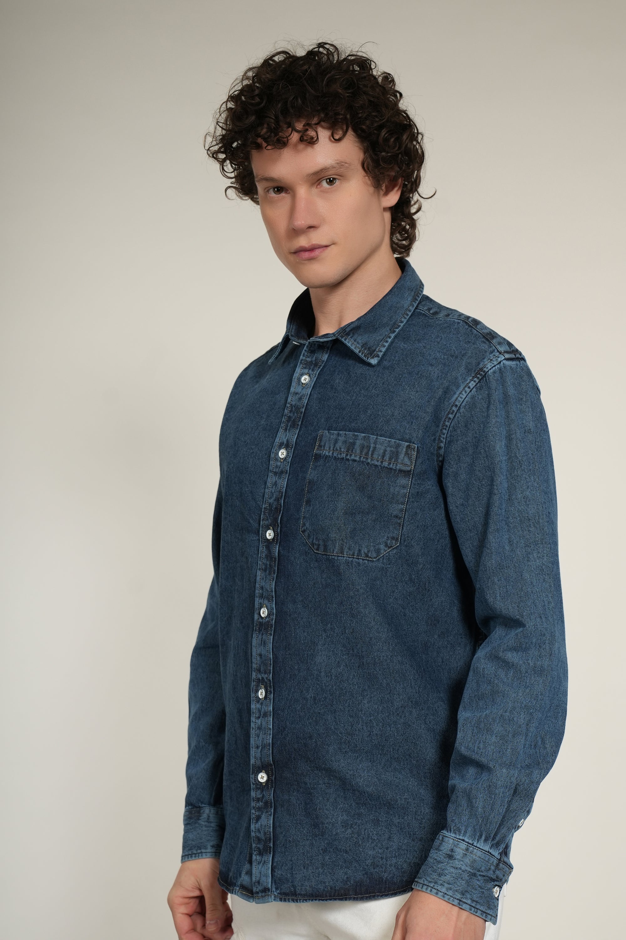 Dark Blue Denim Relaxed Fit Full Sleeve Shirt