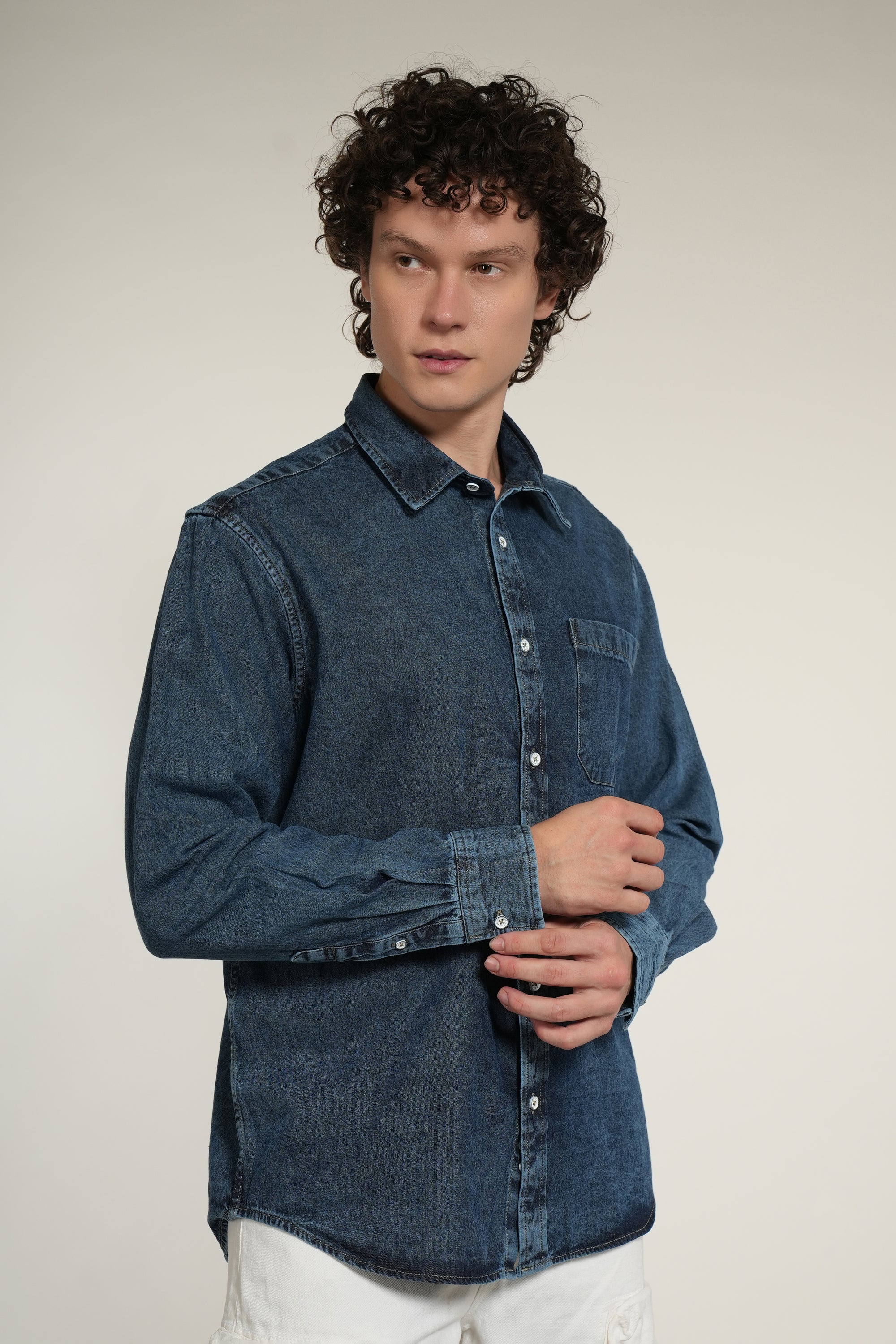 Dark Blue Denim Relaxed Fit Full Sleeve Shirt