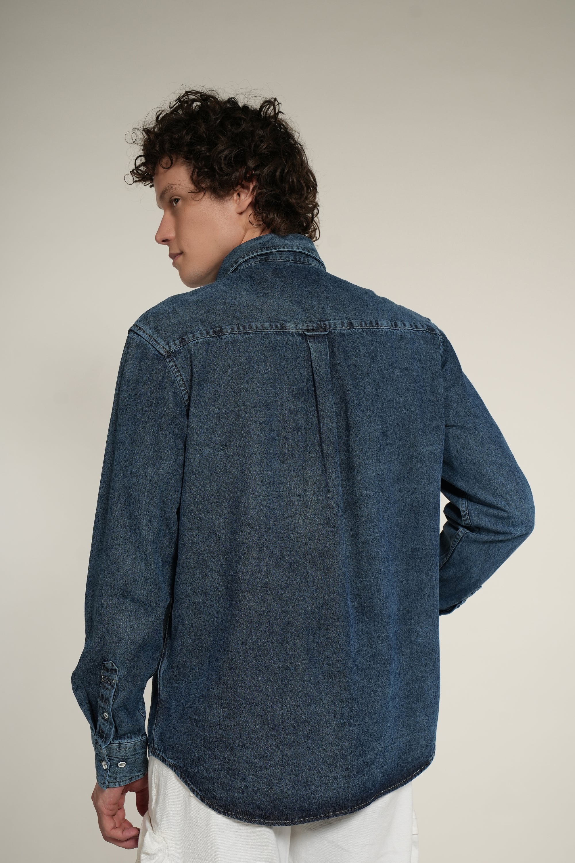 Dark Blue Denim Relaxed Fit Full Sleeve Shirt
