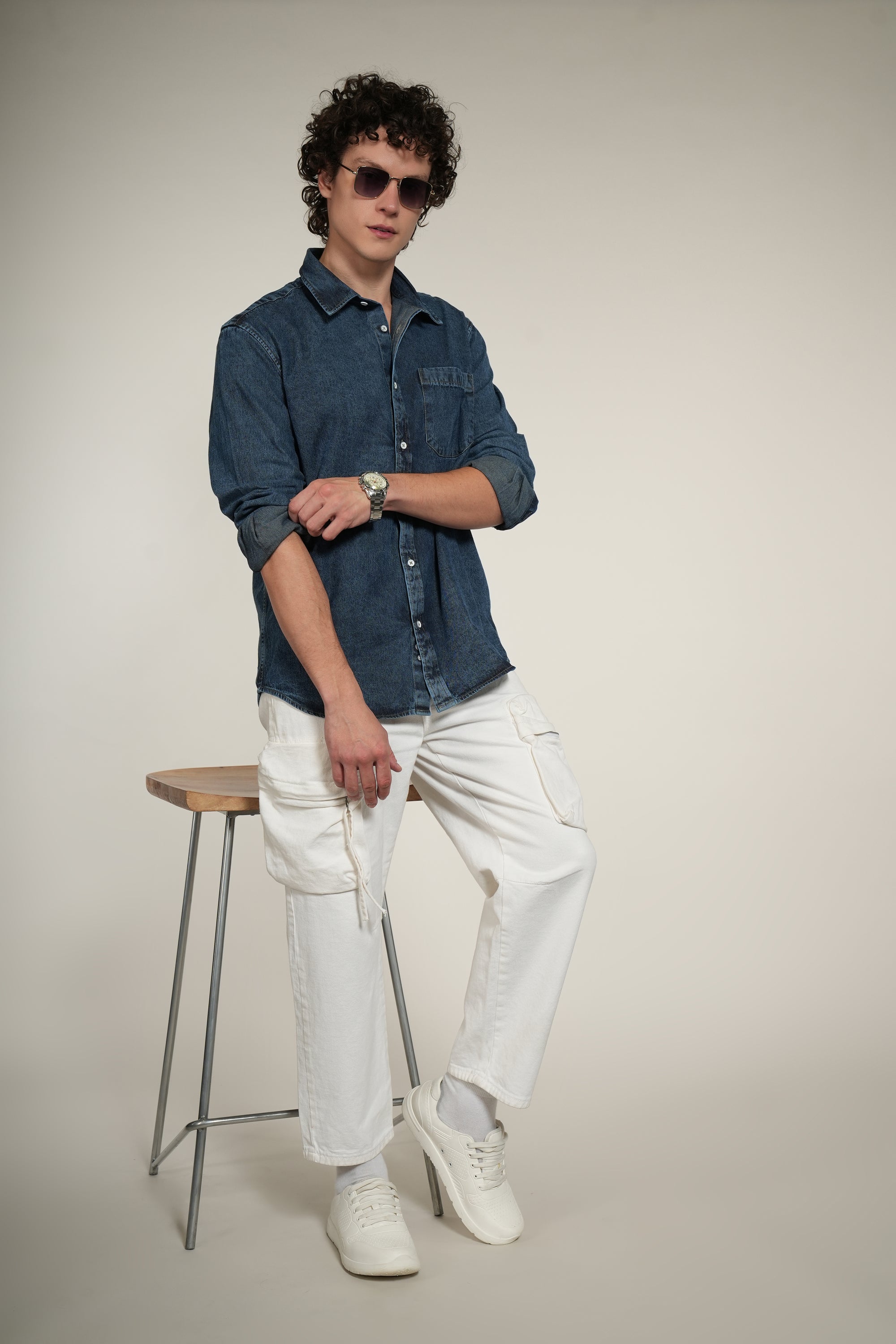 Dark Blue Denim Relaxed Fit Full Sleeve Shirt