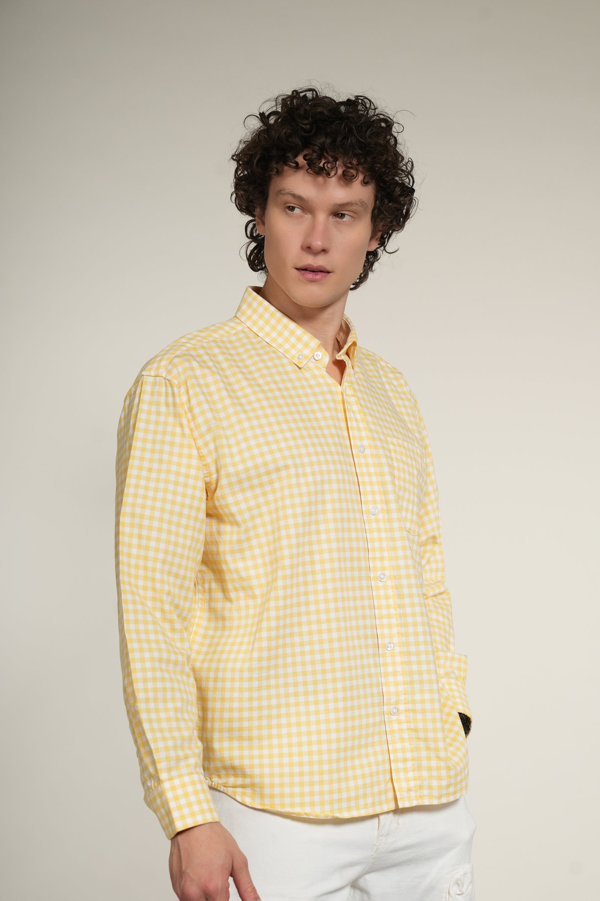 Check Yellow Relaxed Fit Full Sleeve Shirt