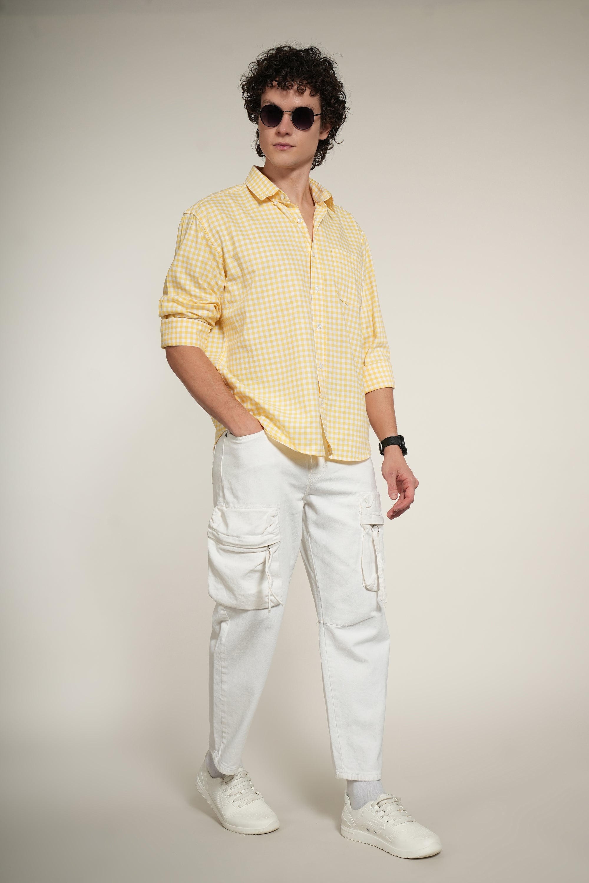 Check Yellow Relaxed Fit Full Sleeve Shirt