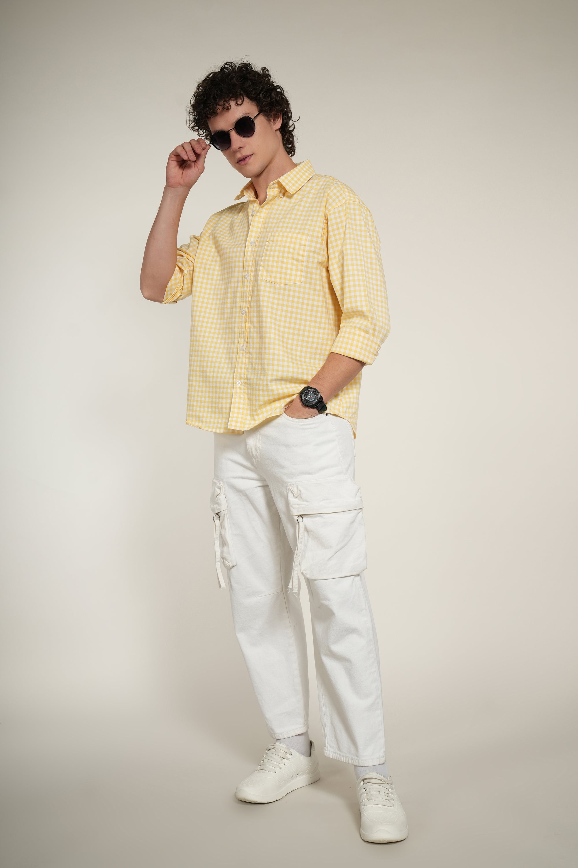 Check Yellow Relaxed Fit Full Sleeve Shirt