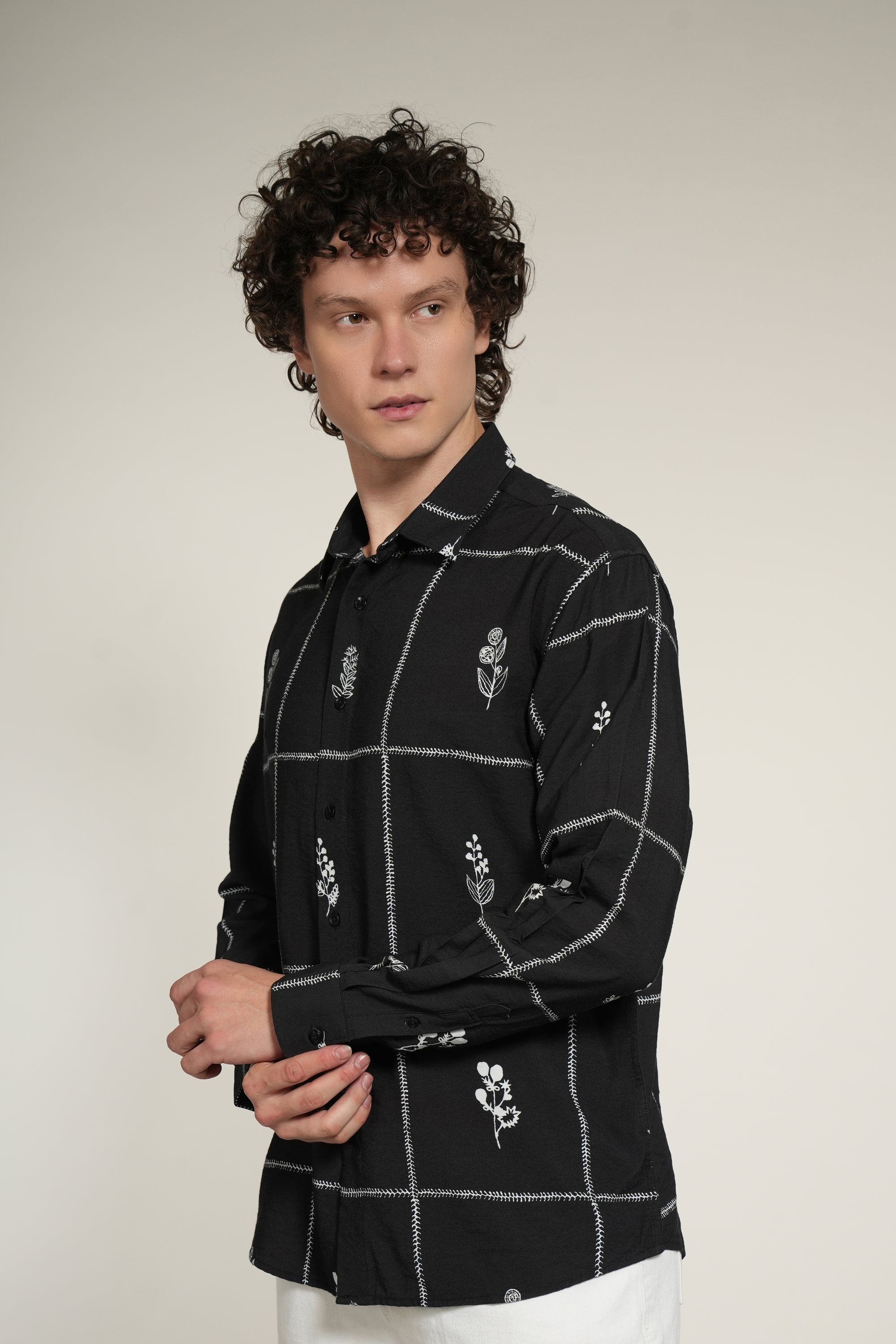 Black Printed Relaxed Fit Full Sleeve Shirt