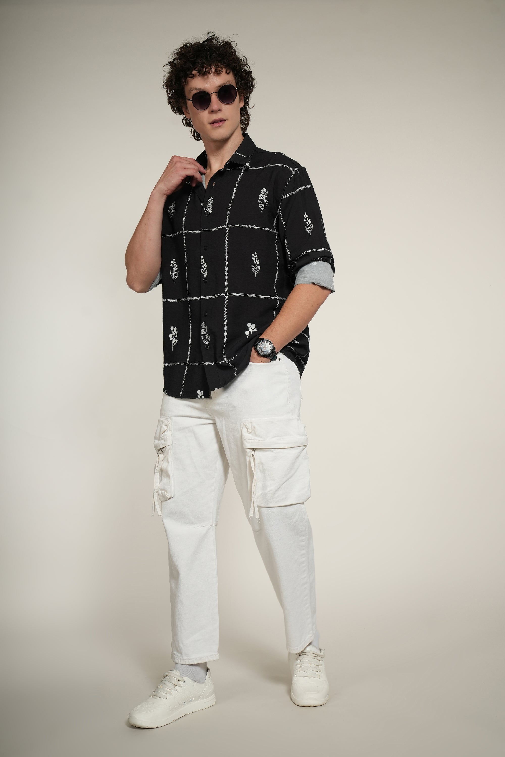 Black Printed Relaxed Fit Full Sleeve Shirt