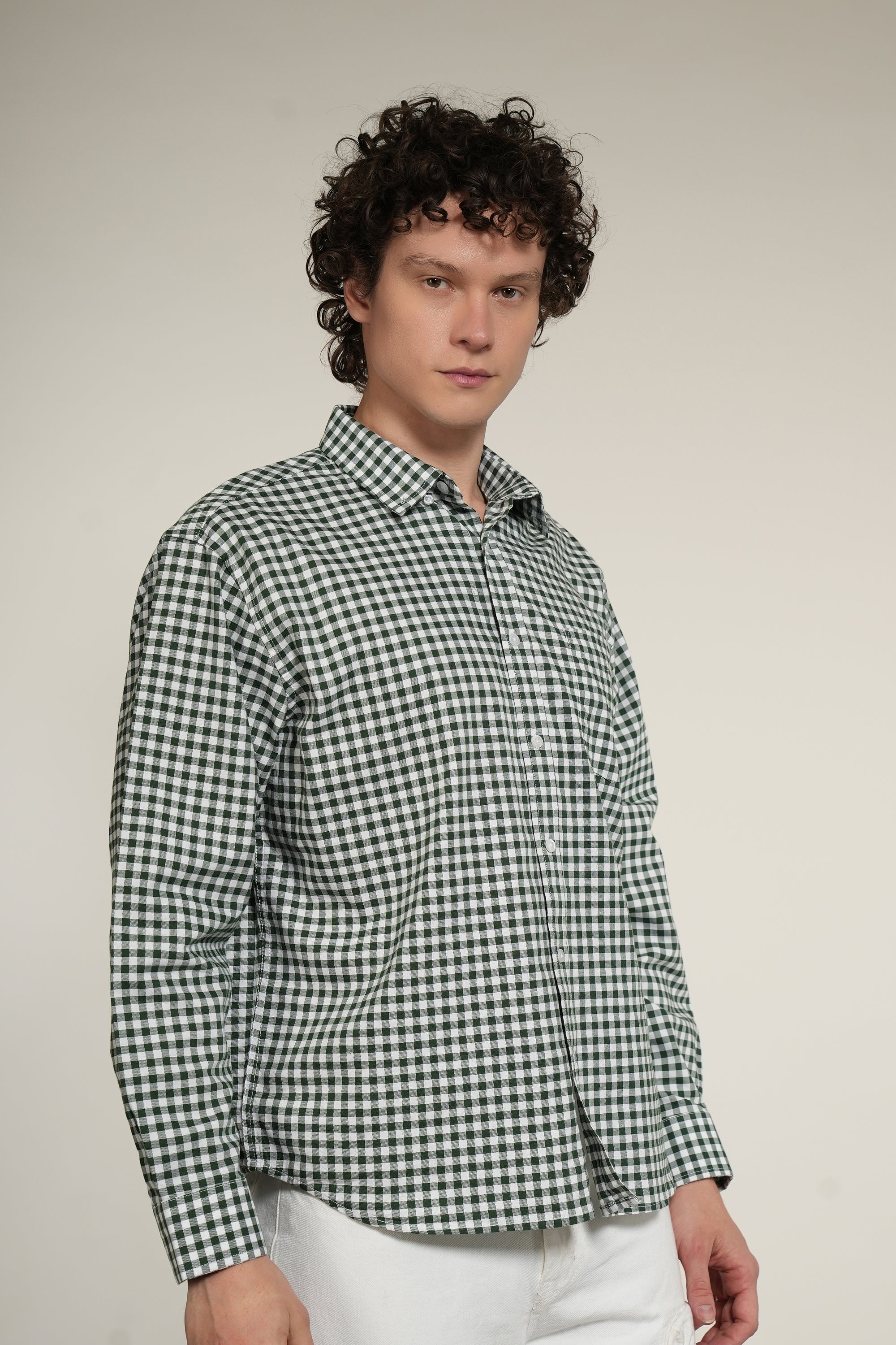 Green Check Relaxed Fit Full Sleeve Shirt