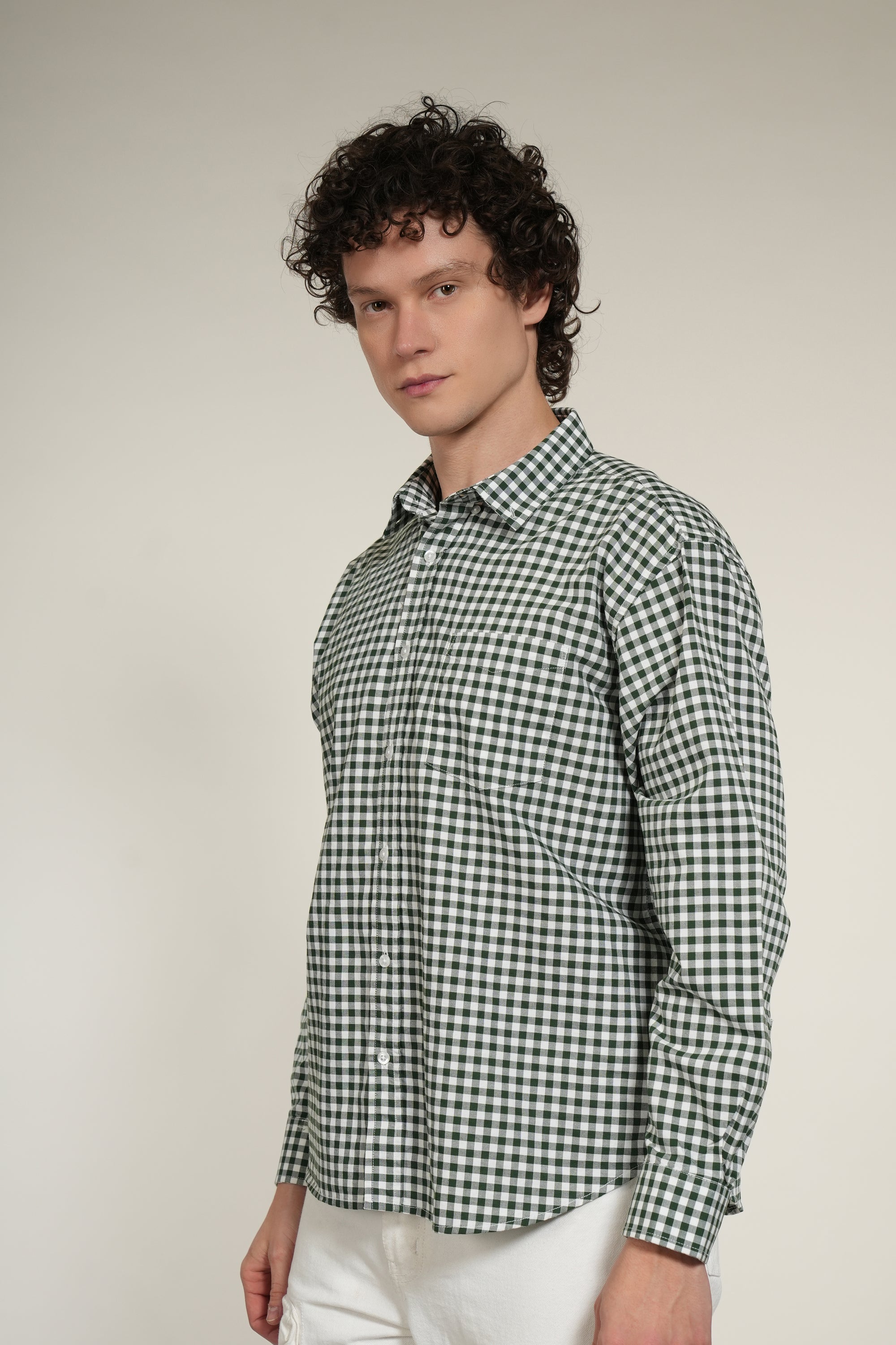 Green Check Relaxed Fit Full Sleeve Shirt