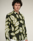 Dark Green Printed Relaxed Fit Full Sleeve Shirt