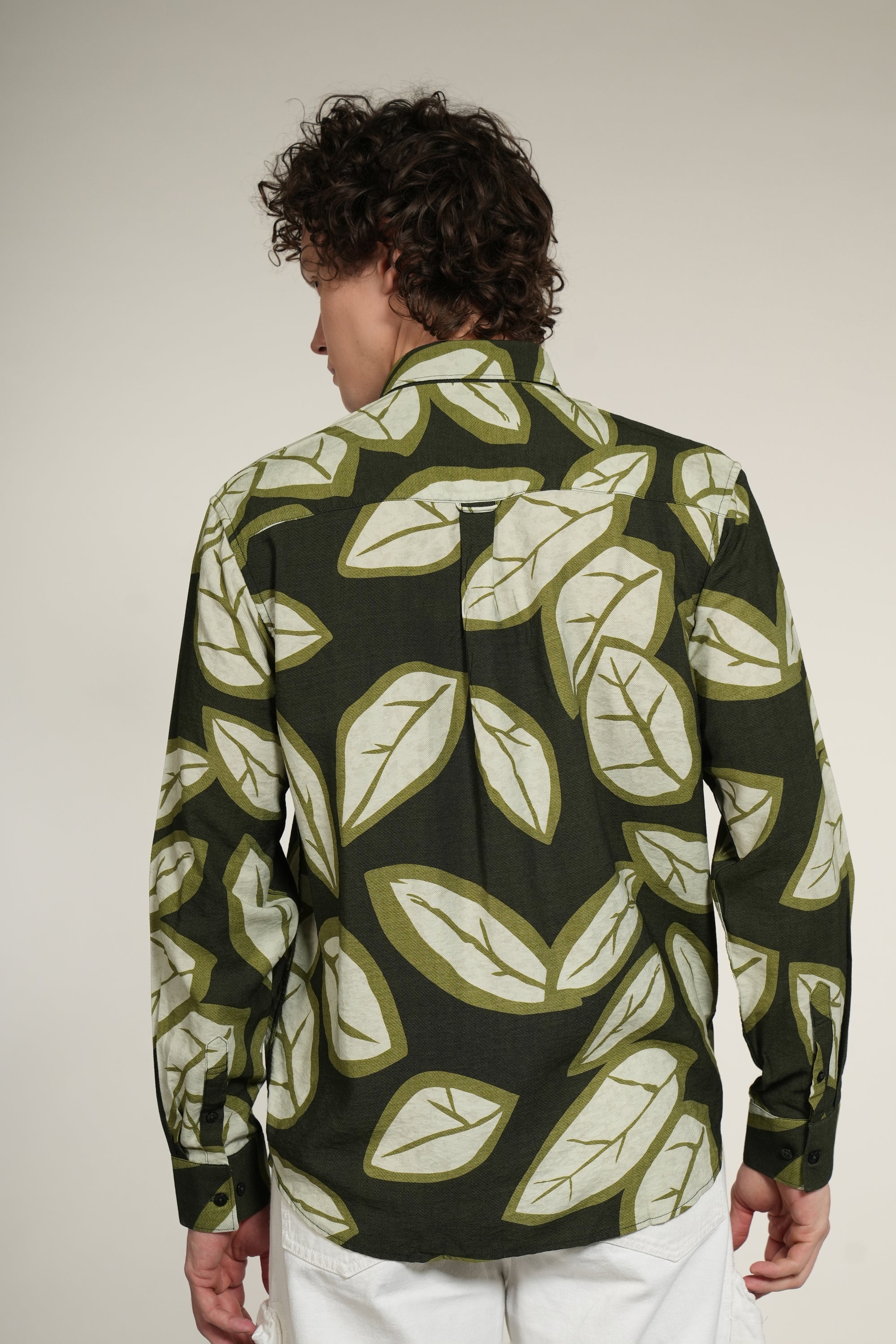 Dark Green Printed Relaxed Fit Full Sleeve Shirt