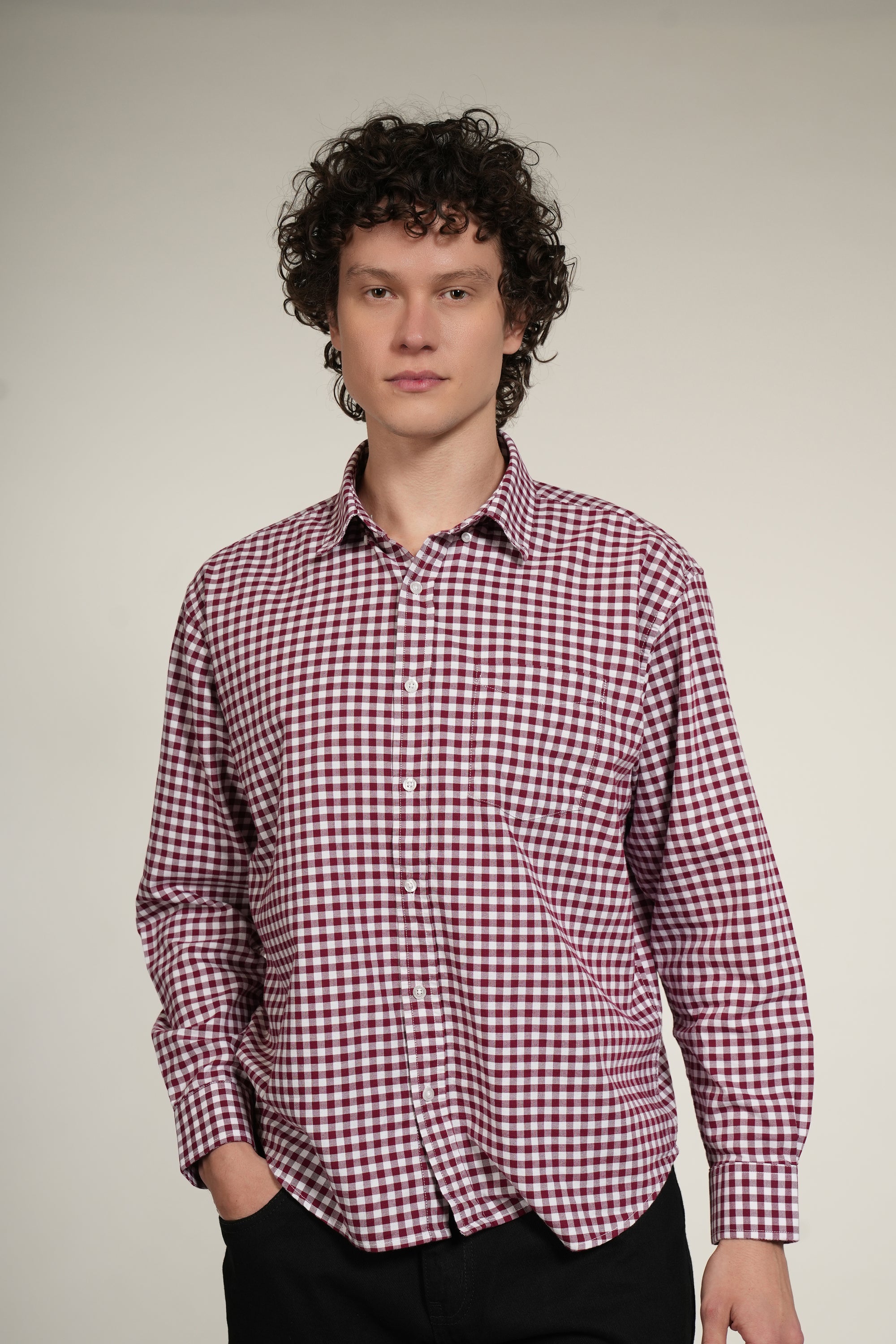 Red Check Relaxed Fit Full Sleeve Shirt