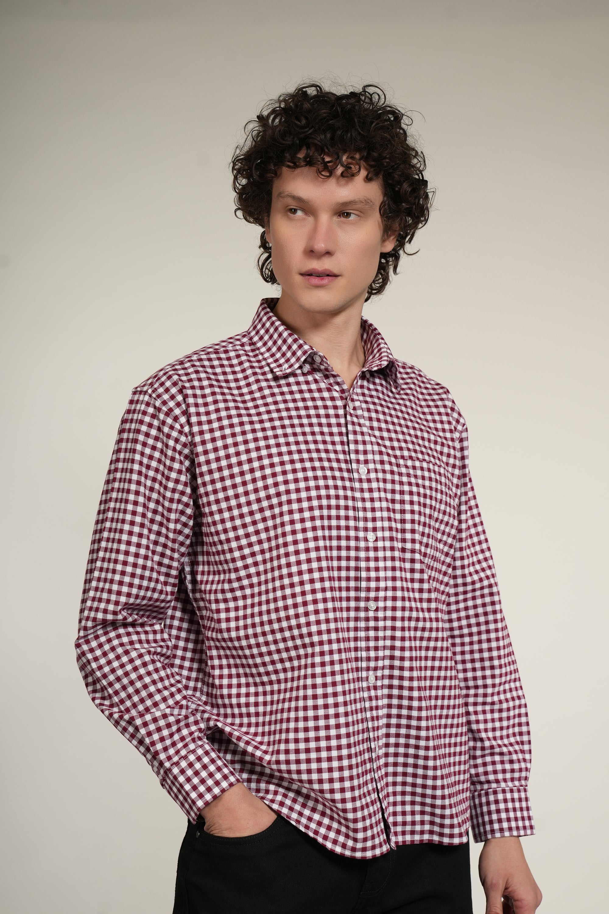 Red Check Relaxed Fit Full Sleeve Shirt