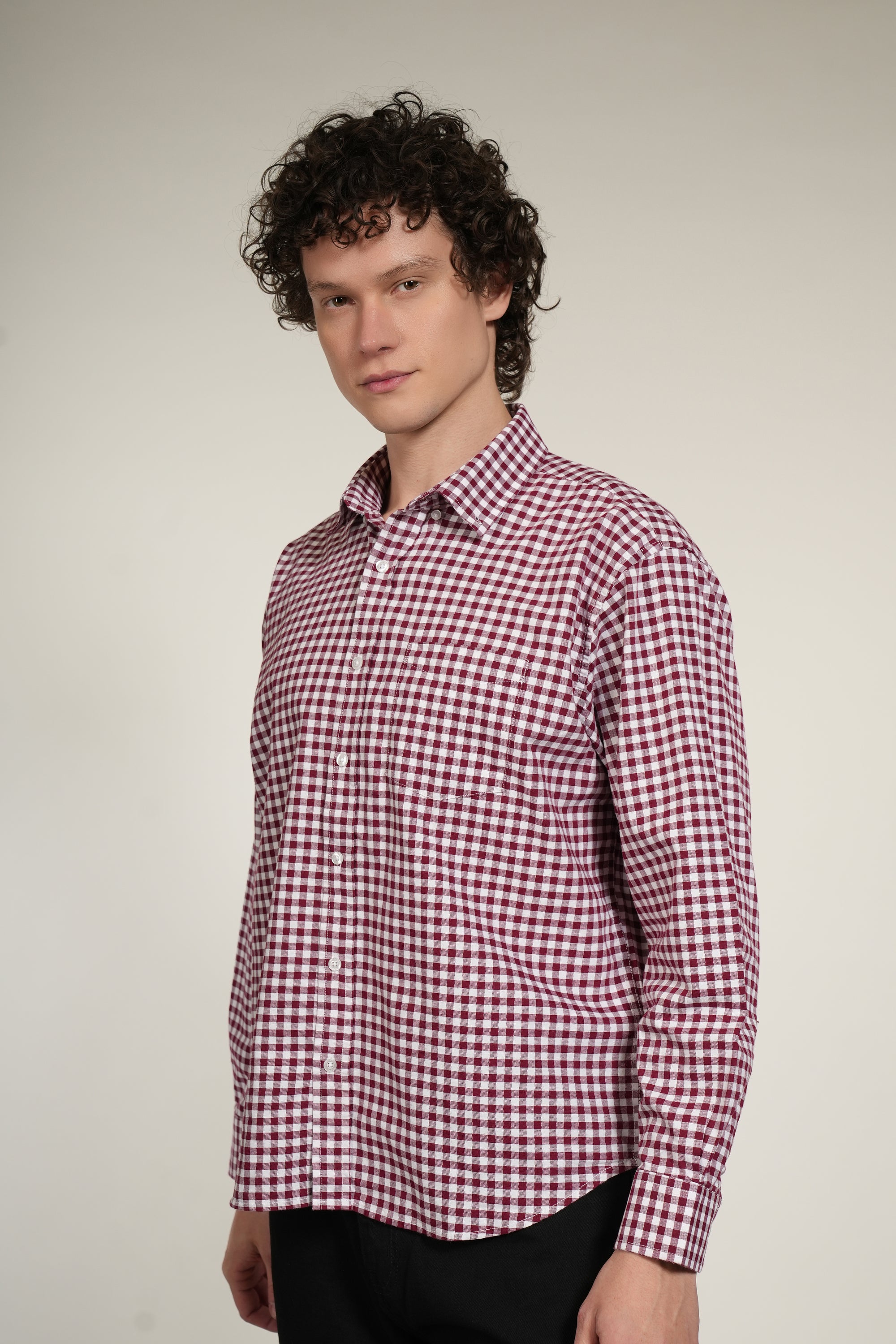 Red Check Relaxed Fit Full Sleeve Shirt