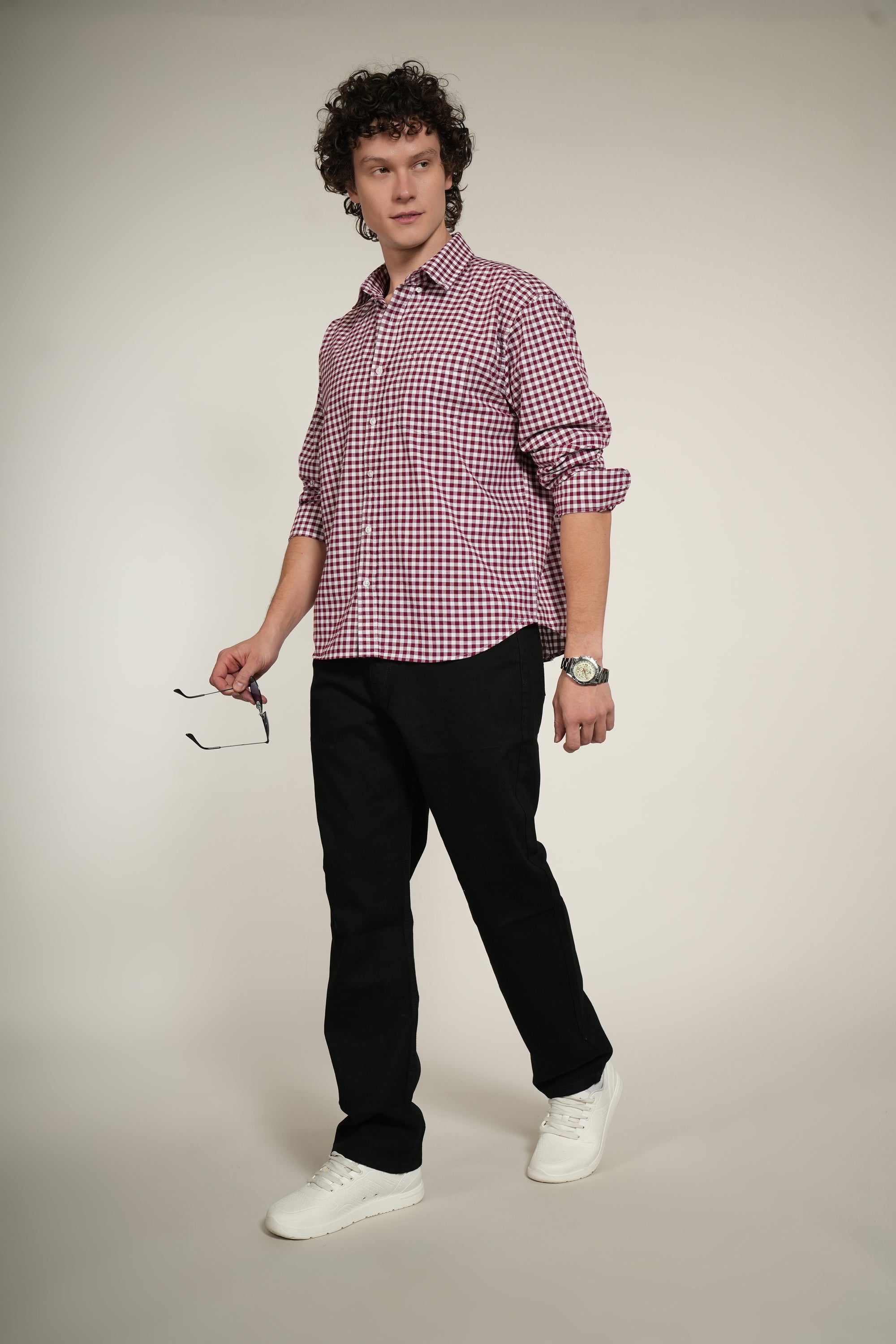 Red Check Relaxed Fit Full Sleeve Shirt