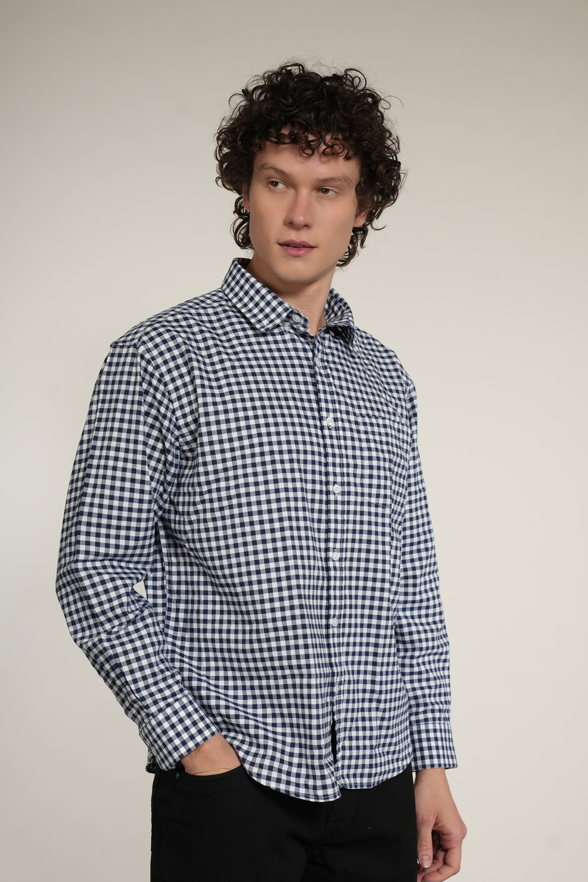 Blue Check Relaxed Fit Full Sleeve Shirt