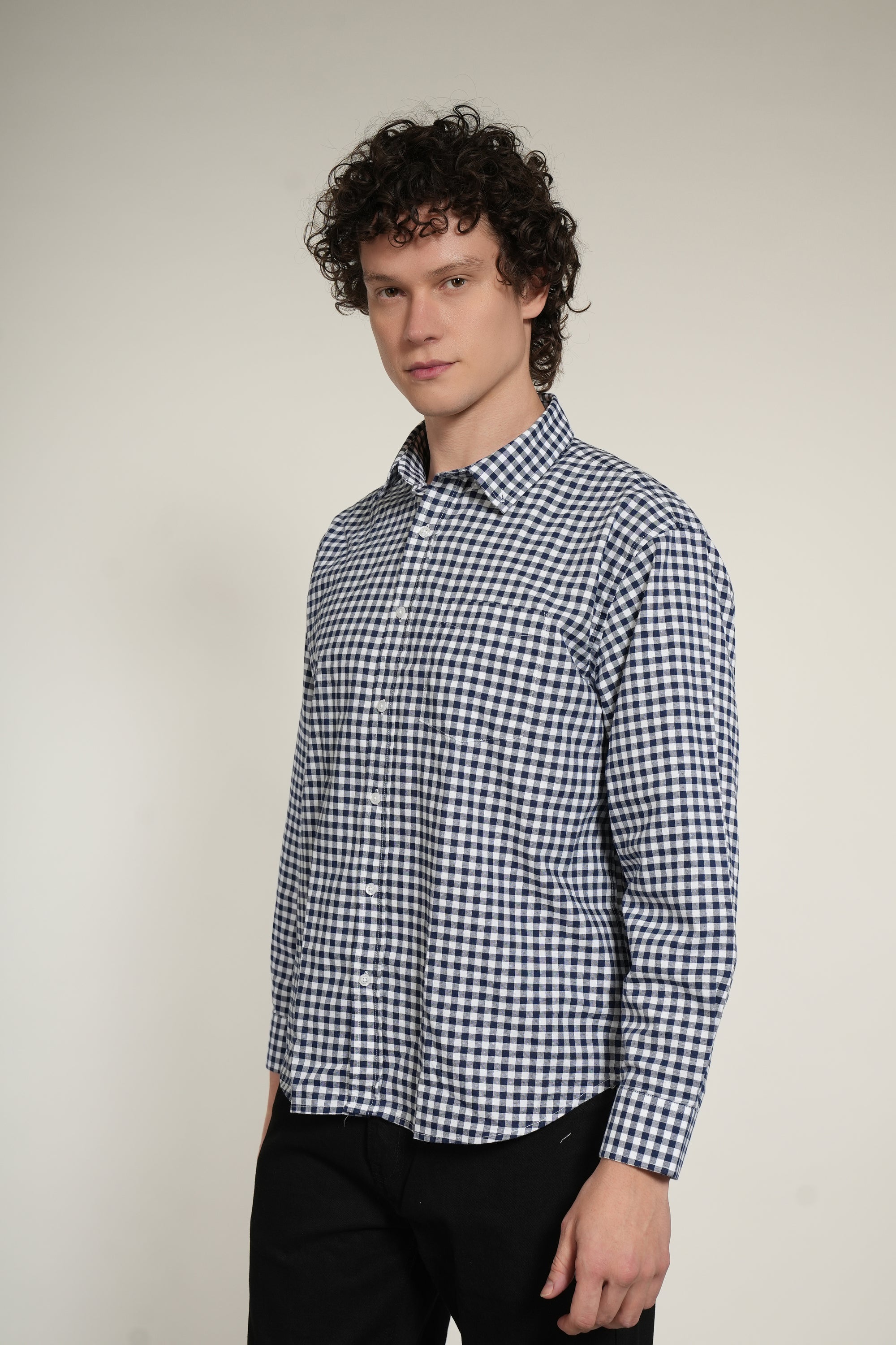 Blue Check Relaxed Fit Full Sleeve Shirt