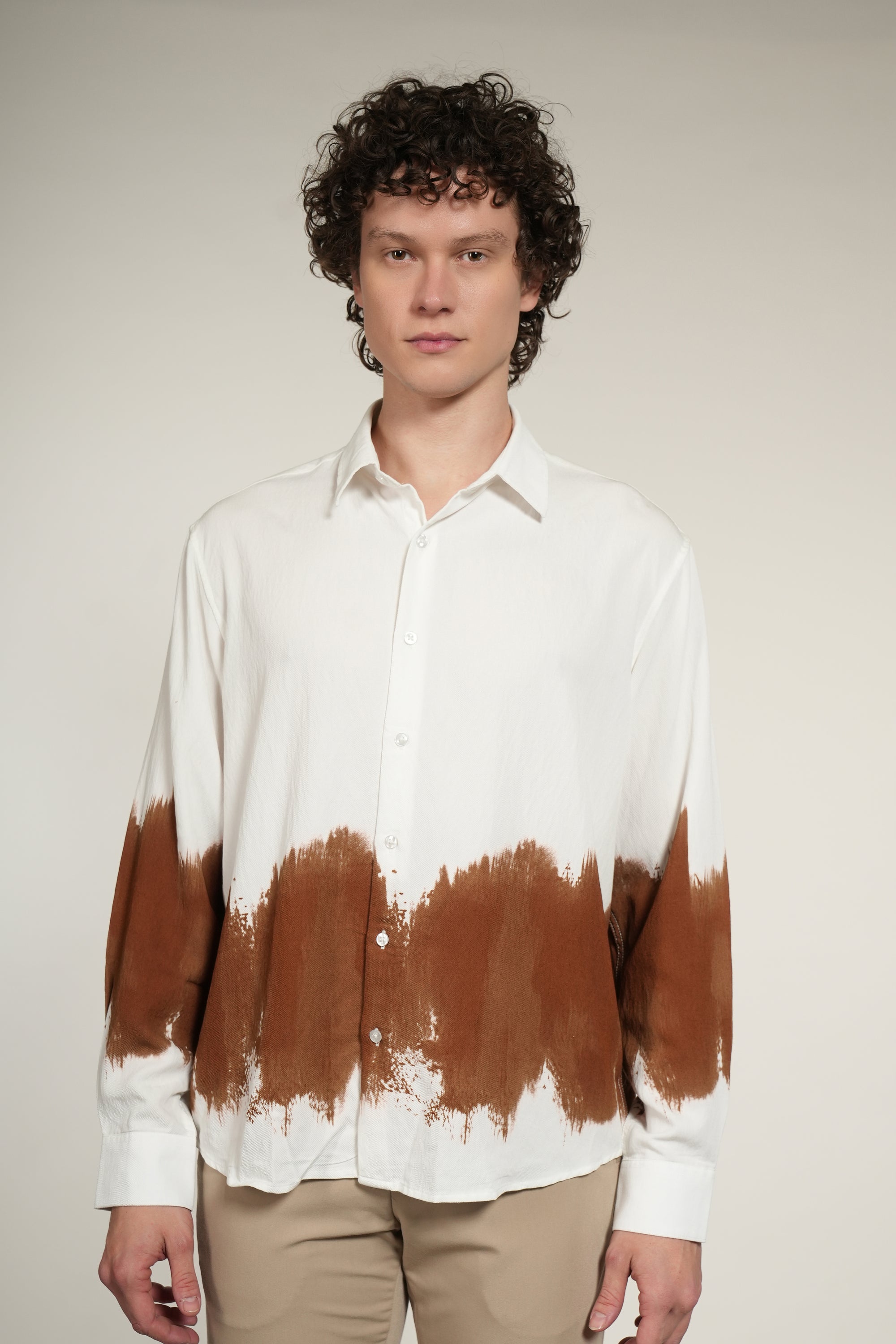 Brown Printed Relaxed Fit Full Sleeve Shirt
