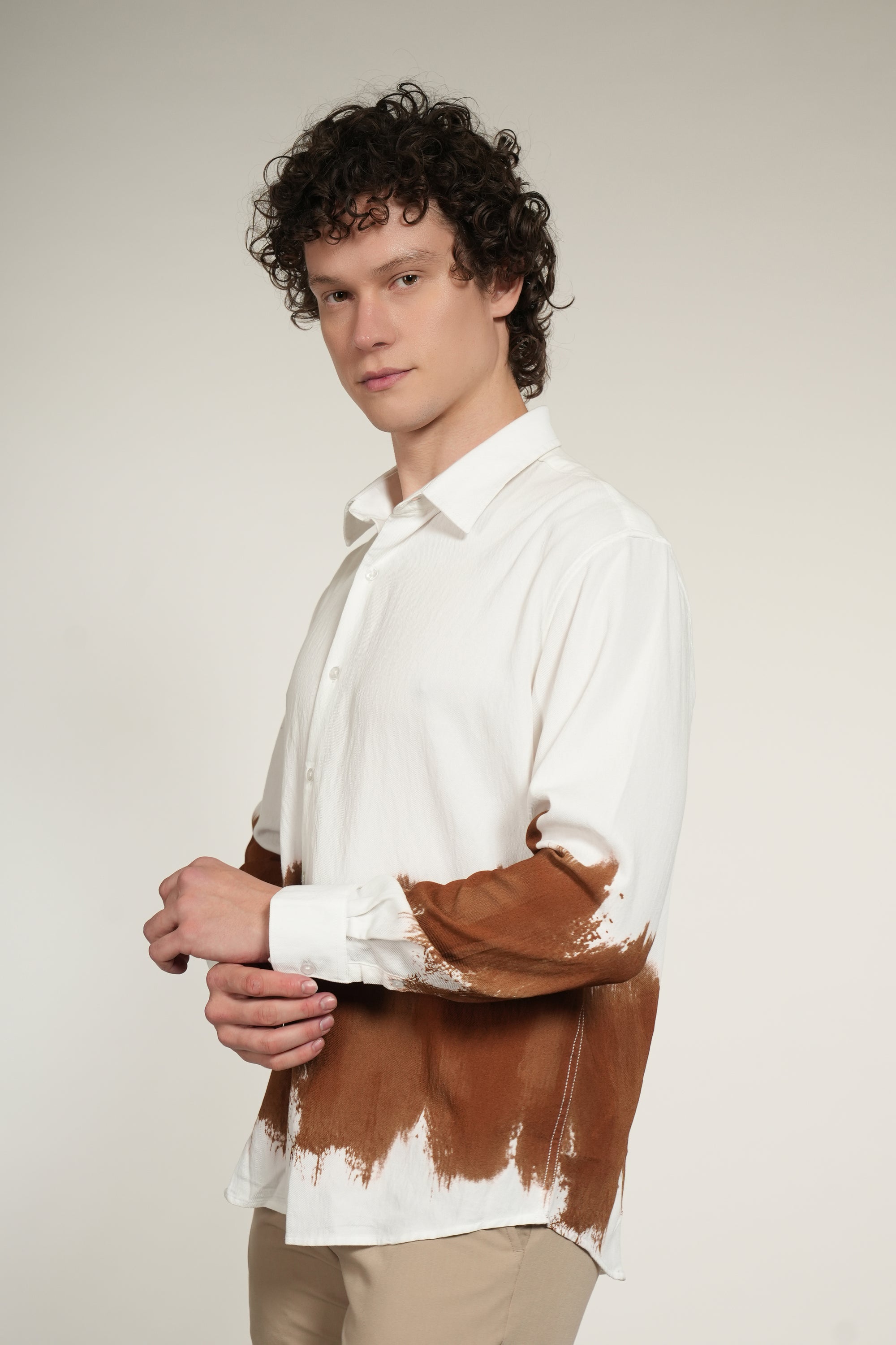 Brown Printed Relaxed Fit Full Sleeve Shirt