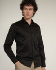 Lycra Dark Brown Slim Fit Full Sleeve Shirt