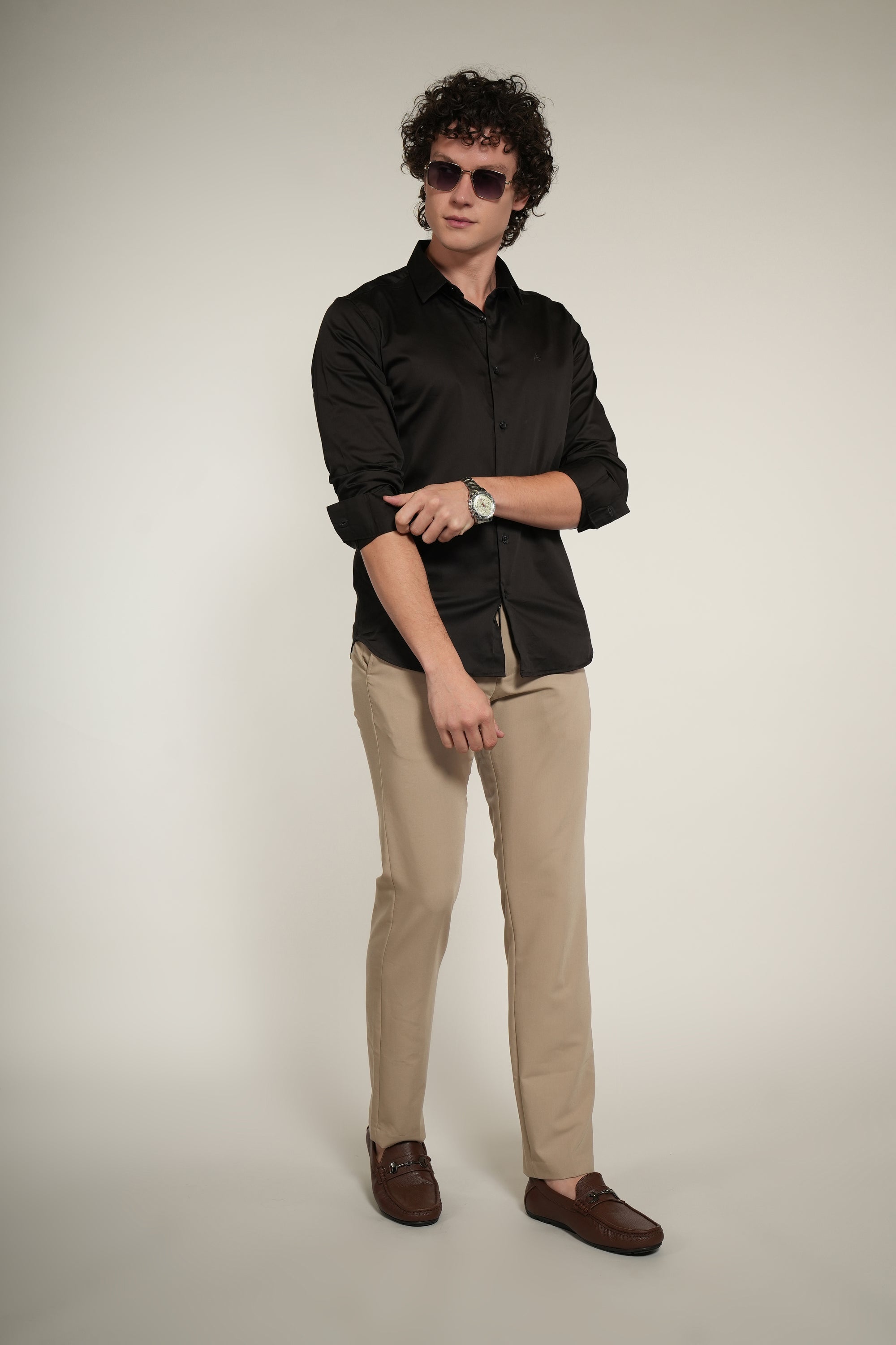 Lycra Dark Brown Slim Fit Full Sleeve Shirt