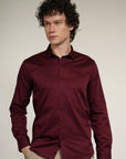 Lycra Maroon Slim Fit Full Sleeve Shirt