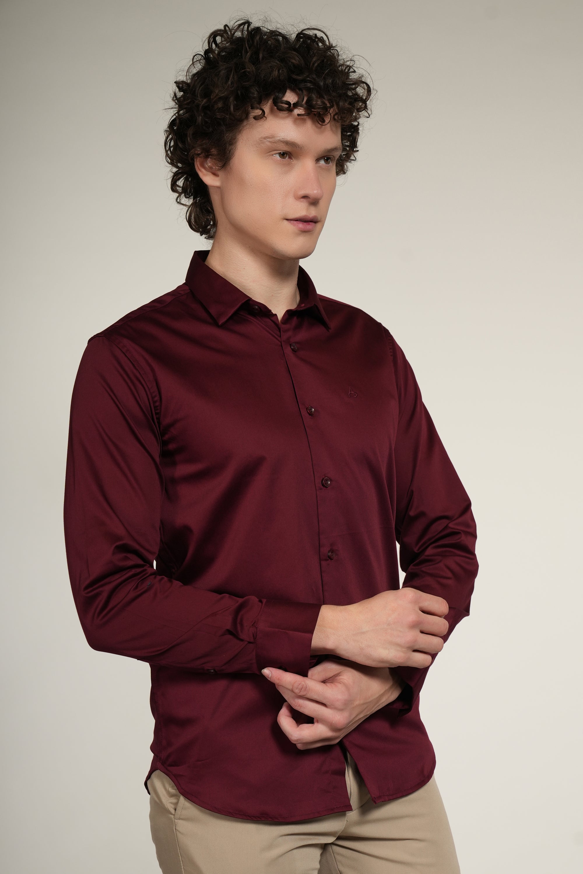 Lycra Maroon Slim Fit Full Sleeve Shirt