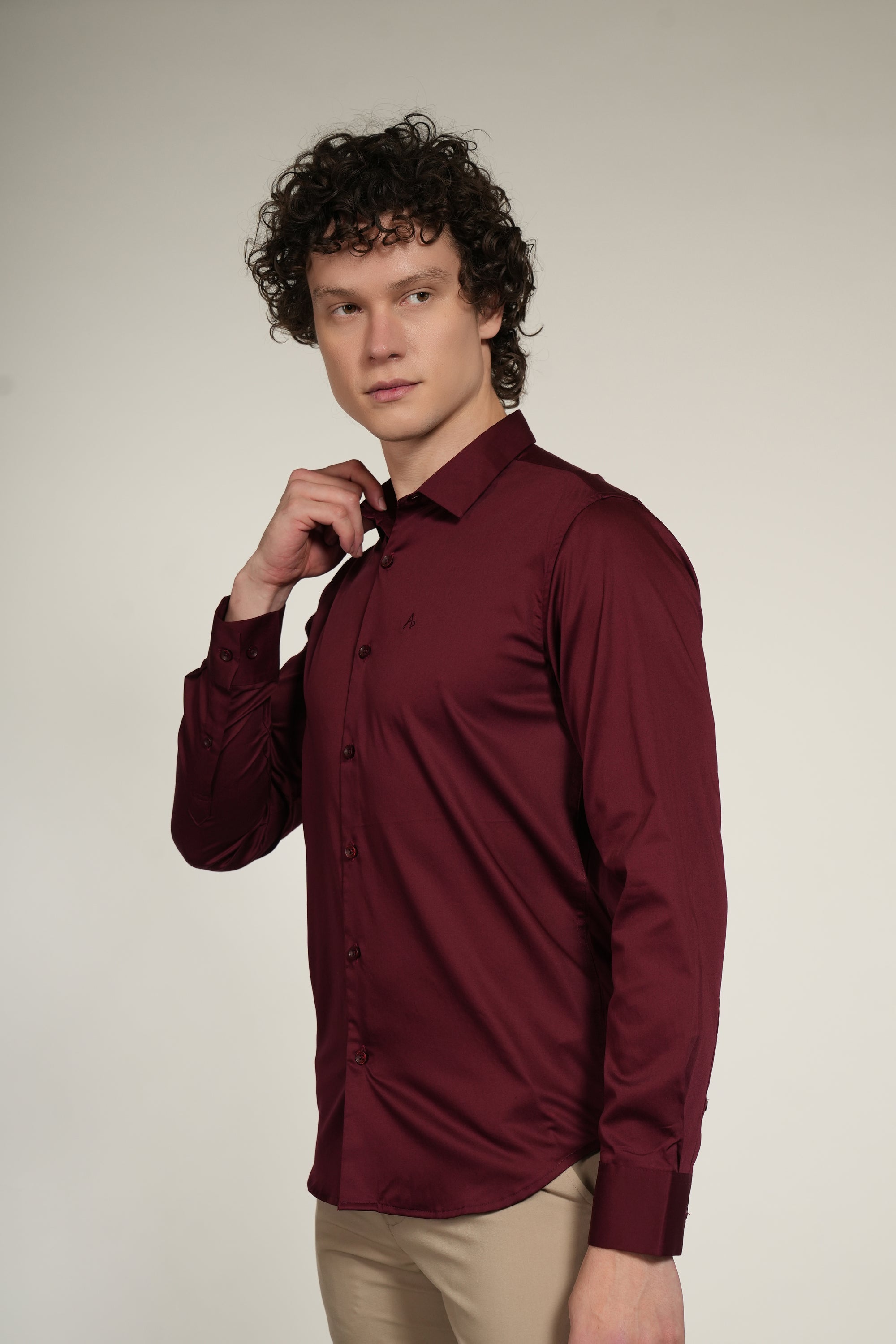 Lycra Maroon Slim Fit Full Sleeve Shirt