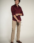 Lycra Maroon Slim Fit Full Sleeve Shirt
