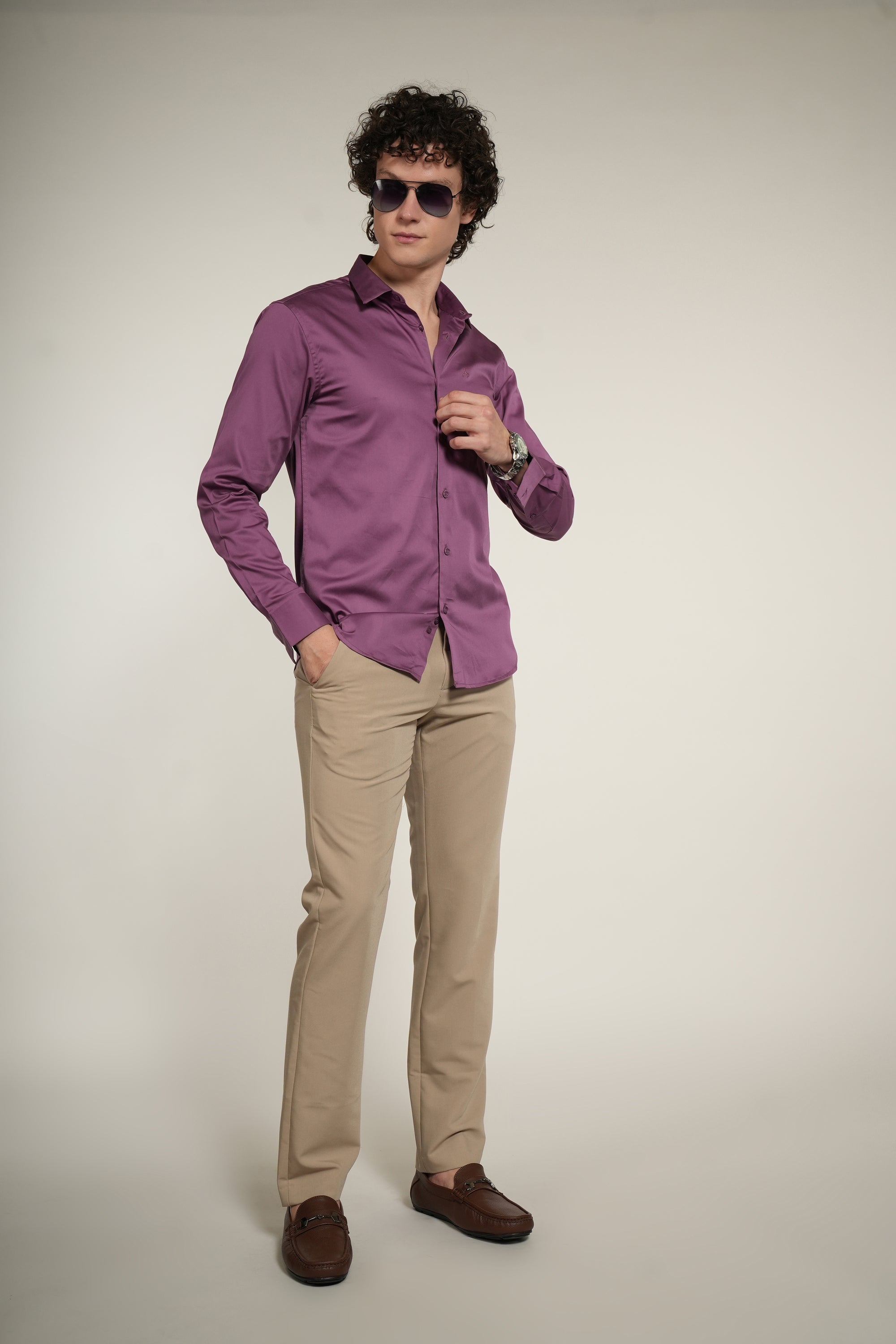 LYCRA Purple Slim Fit Full Sleeve Shirt