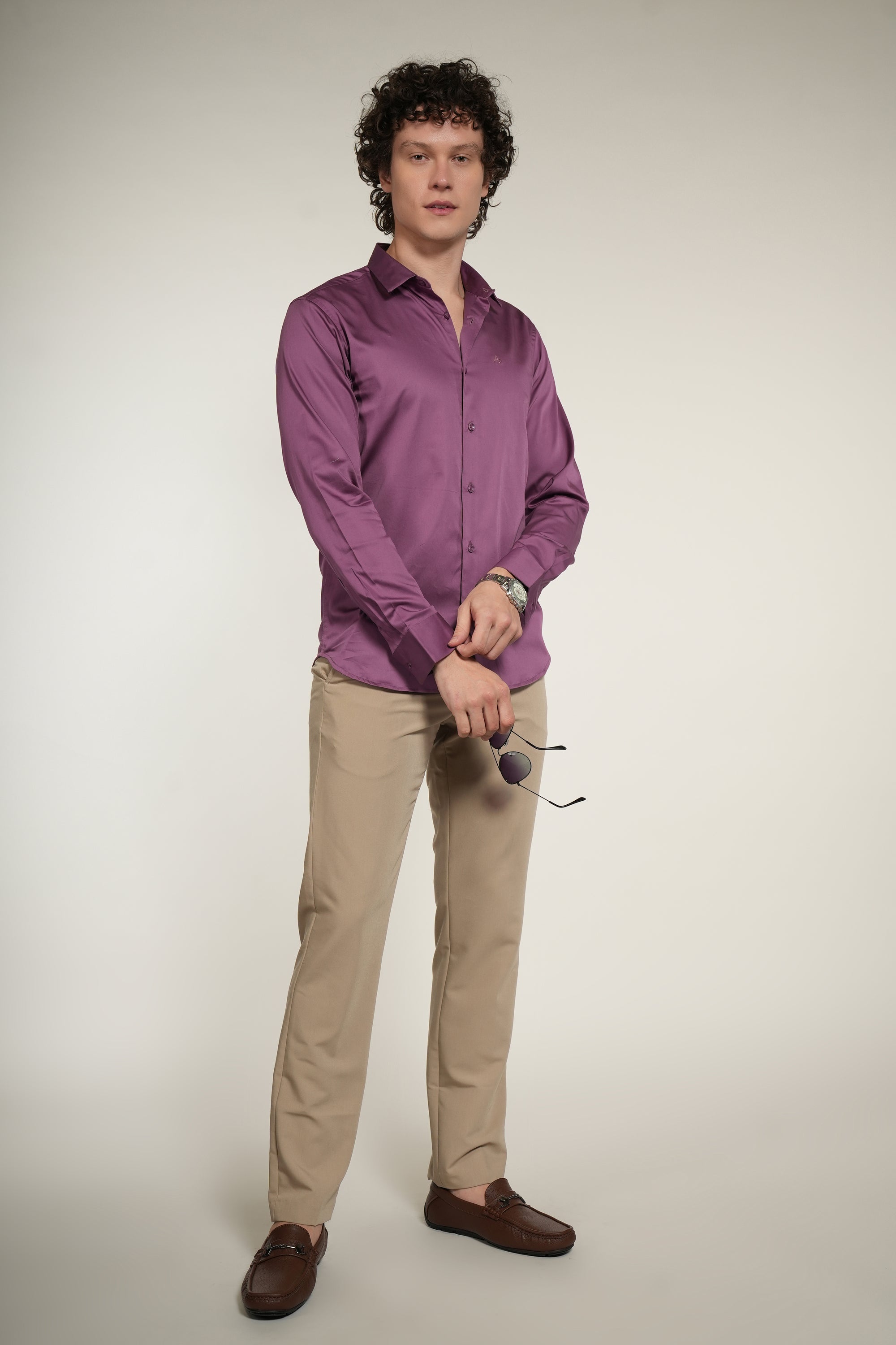 LYCRA Purple Slim Fit Full Sleeve Shirt