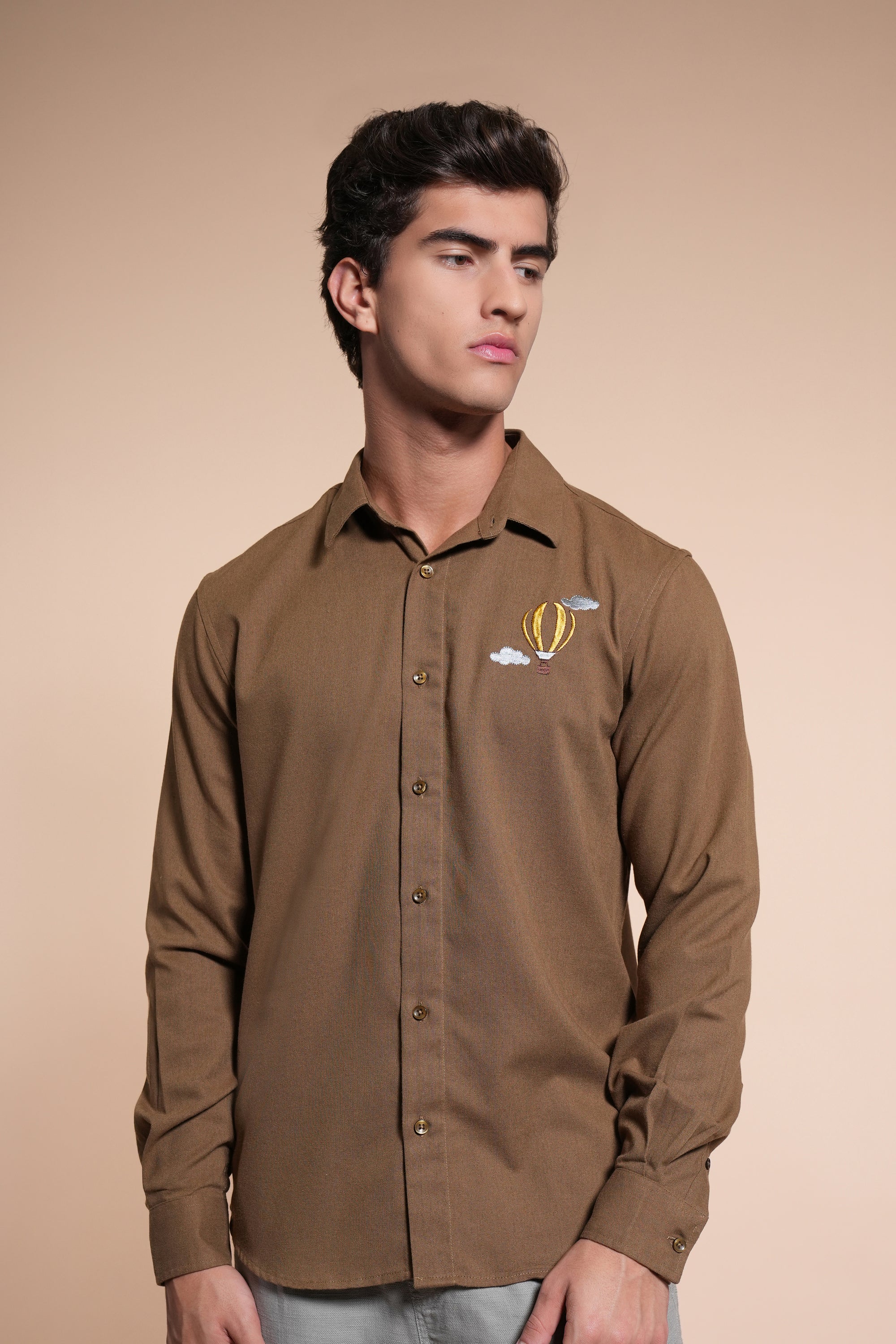 Montgolfier Embroidery Relaxed Fit Shirt-Sap Green