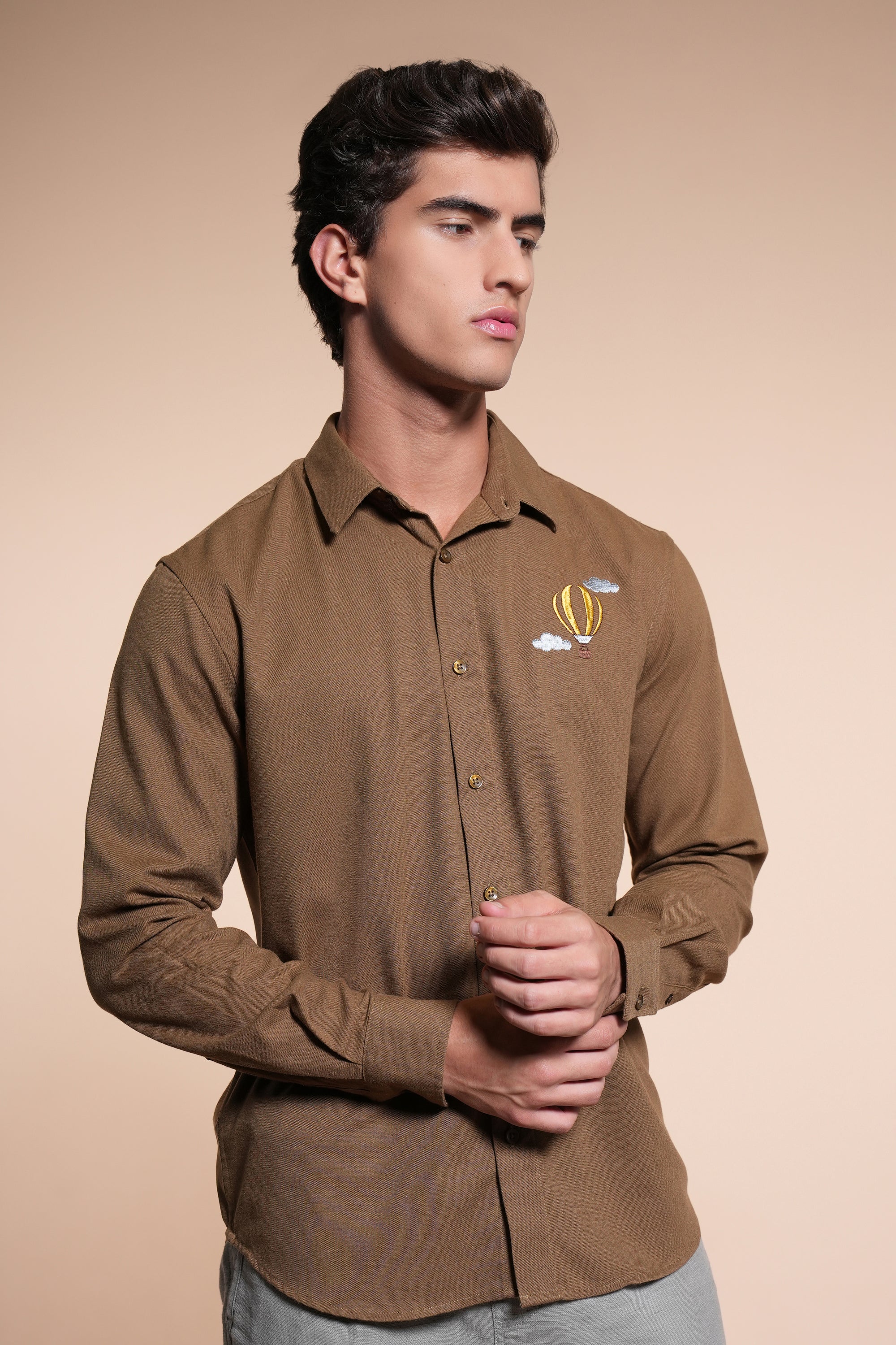 Montgolfier Embroidery Relaxed Fit Shirt-Sap Green