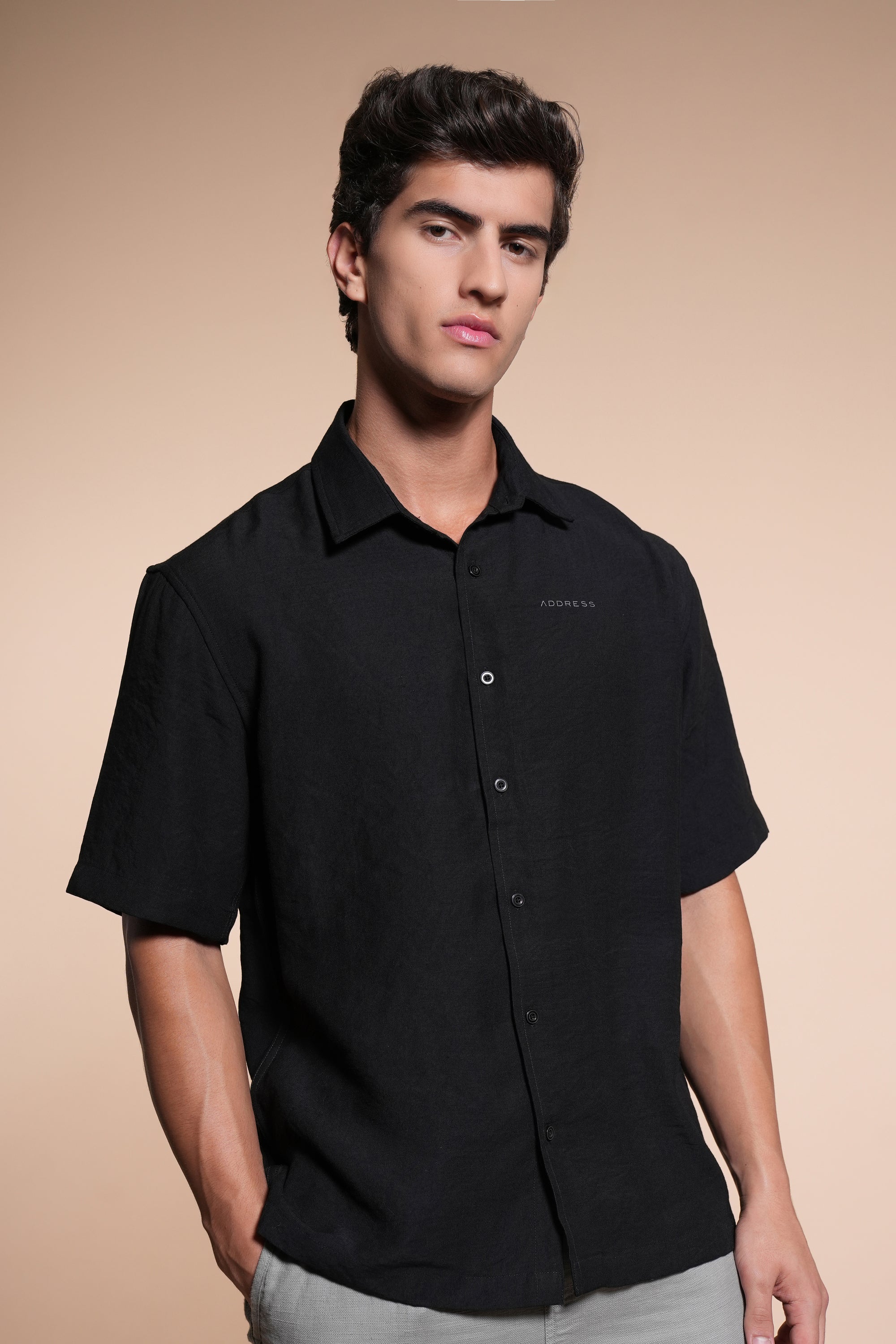 Overhanging Black Cotton Shirt
