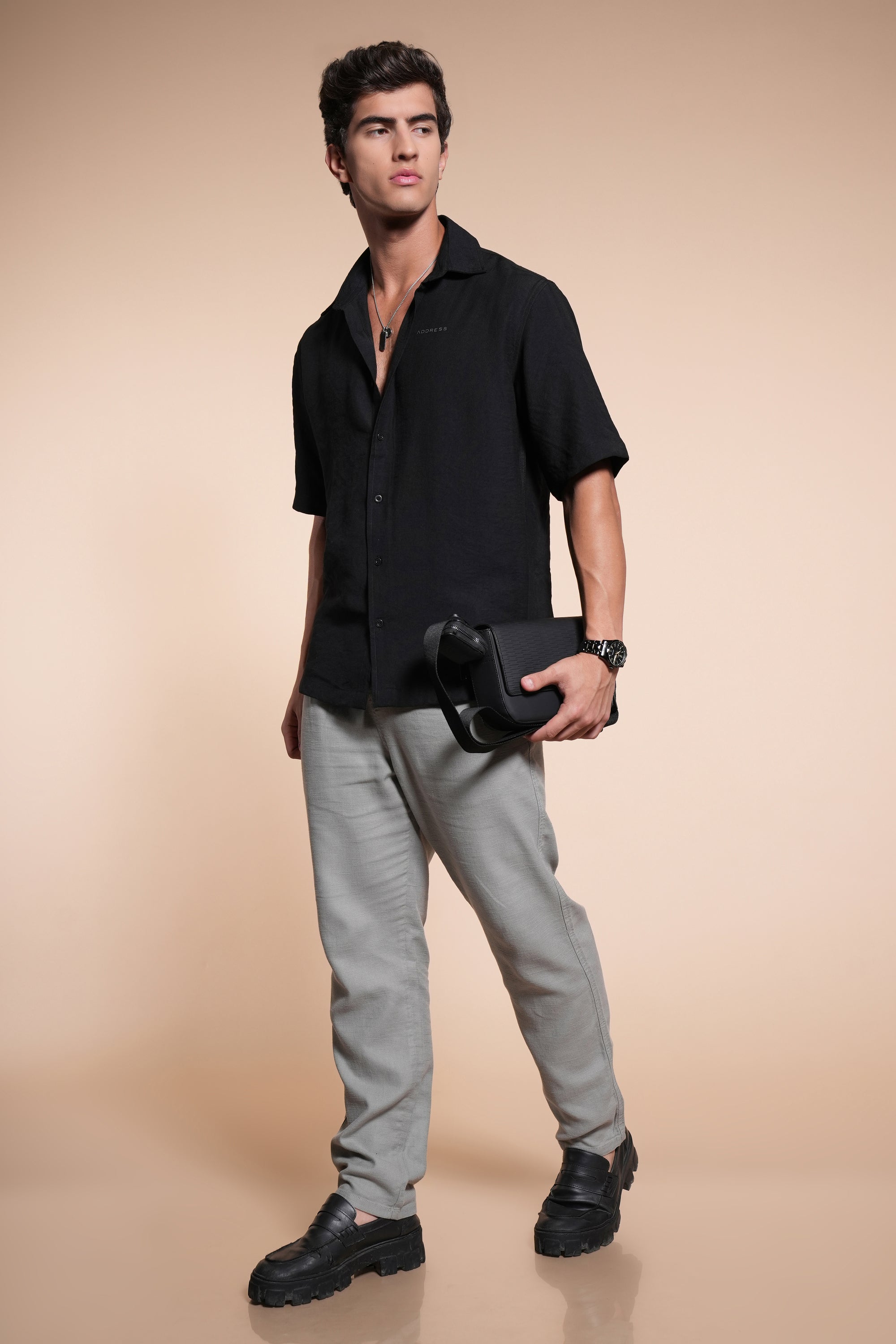 Overhanging Black Cotton Shirt