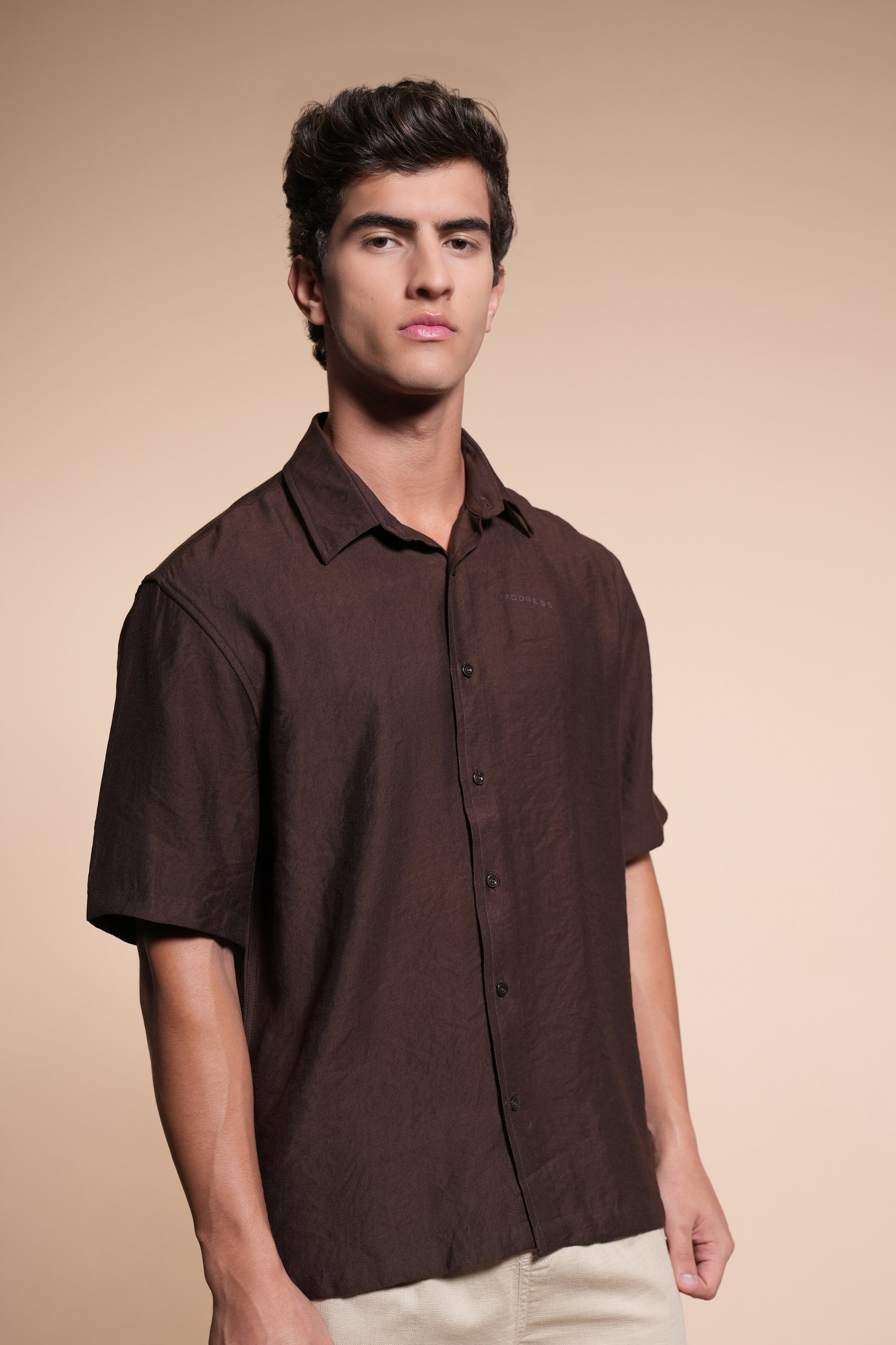 Overhanging Brown Cotton Shirt