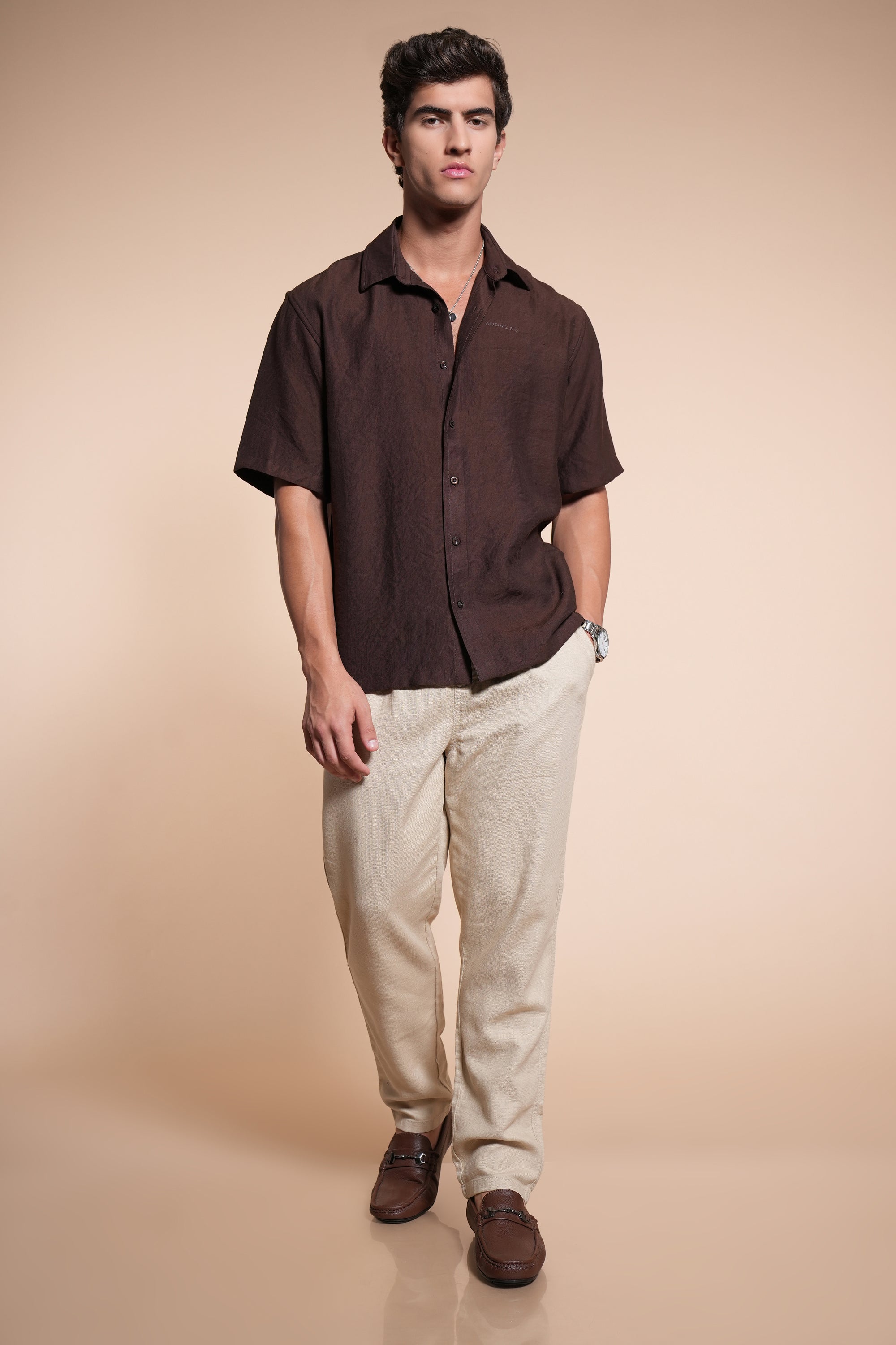 Overhanging Brown Cotton Shirt