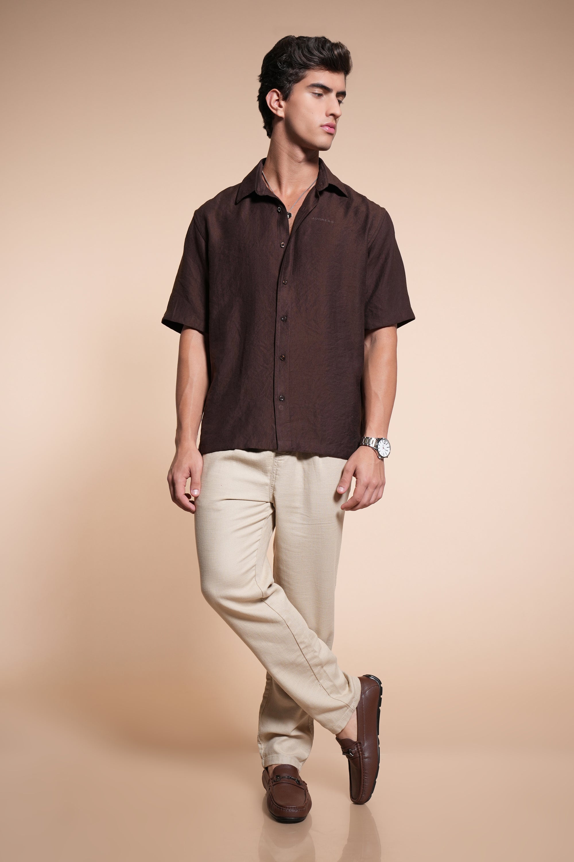 Overhanging Brown Cotton Shirt