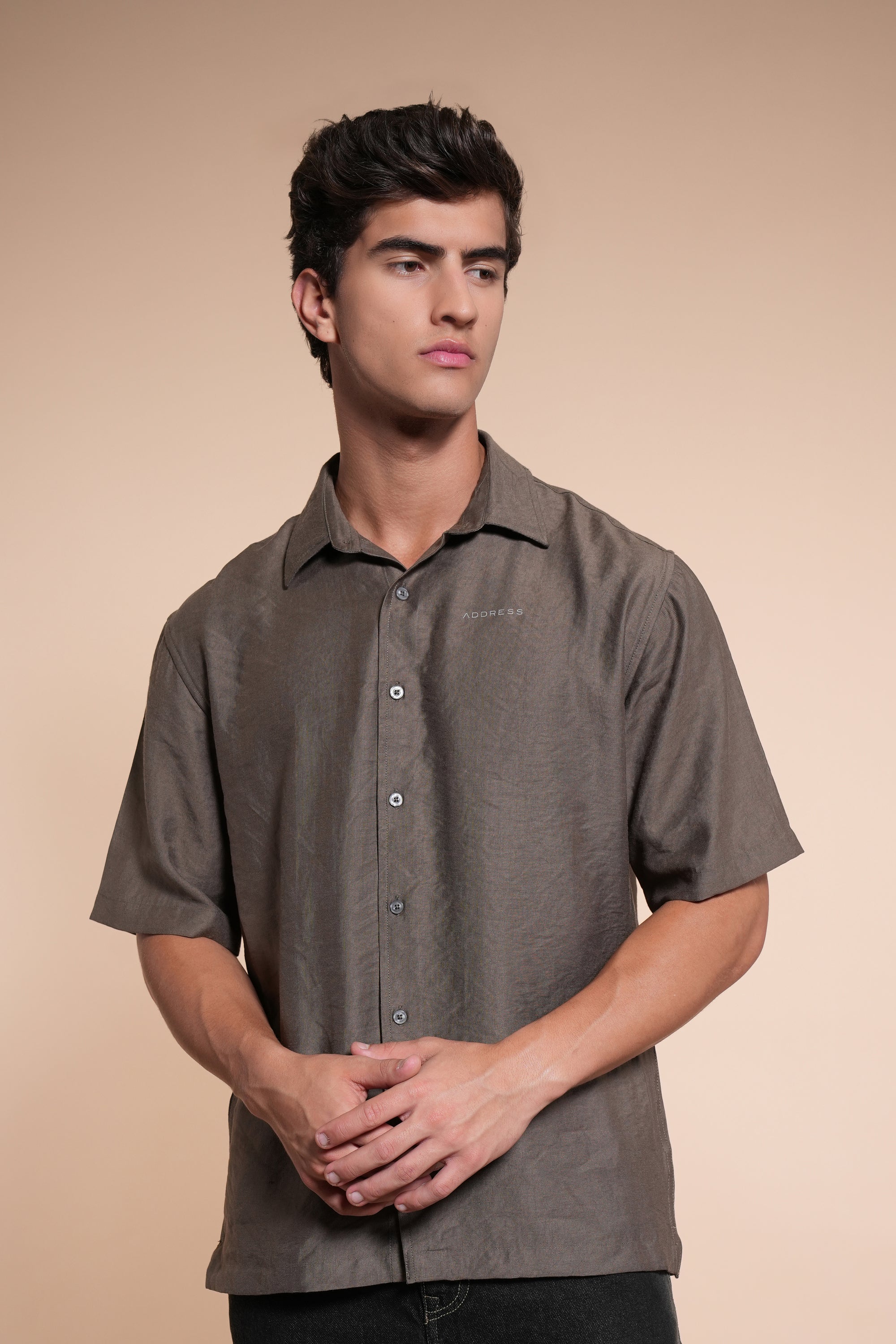 Overhanging Light Brown Cotton Shirt