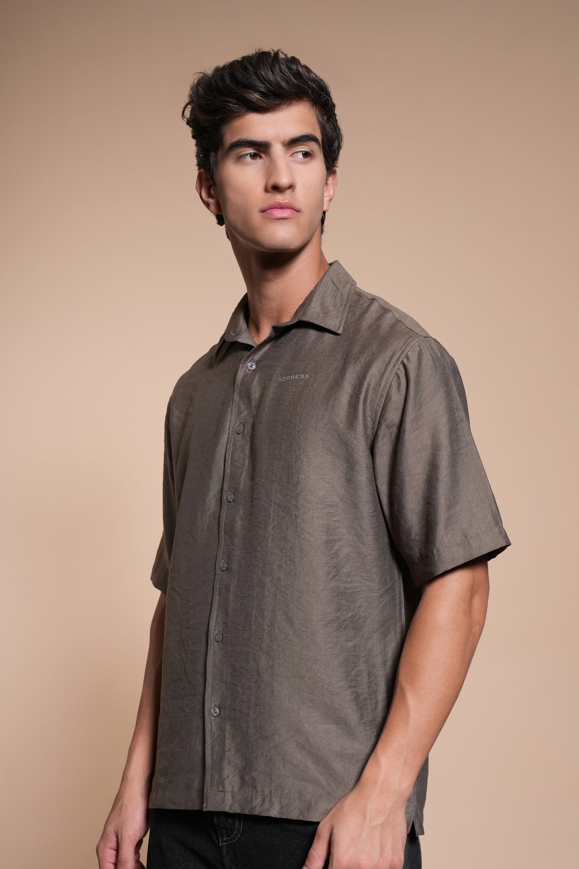 Overhanging Light Brown Cotton Shirt
