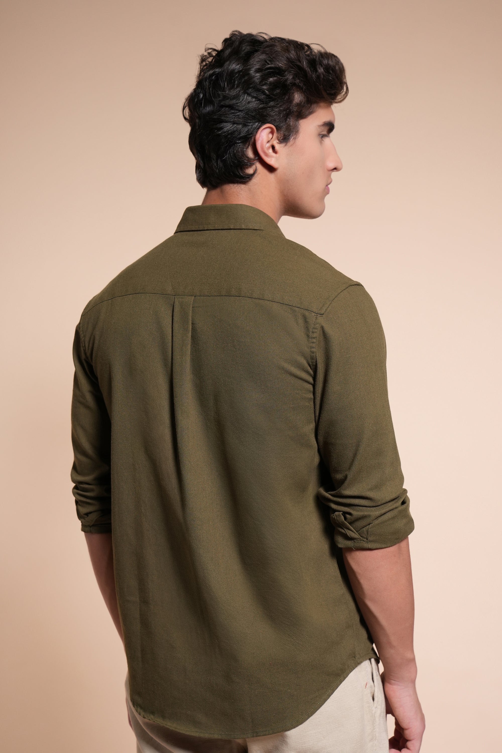 Palm Embroidery Relaxed Fit Olive Green Shirt