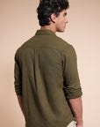 Palm Embroidery Relaxed Fit Olive Green Shirt