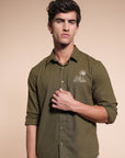 Palm Embroidery Relaxed Fit Olive Green Shirt