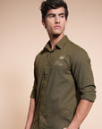 Palm Embroidery Relaxed Fit Olive Green Shirt
