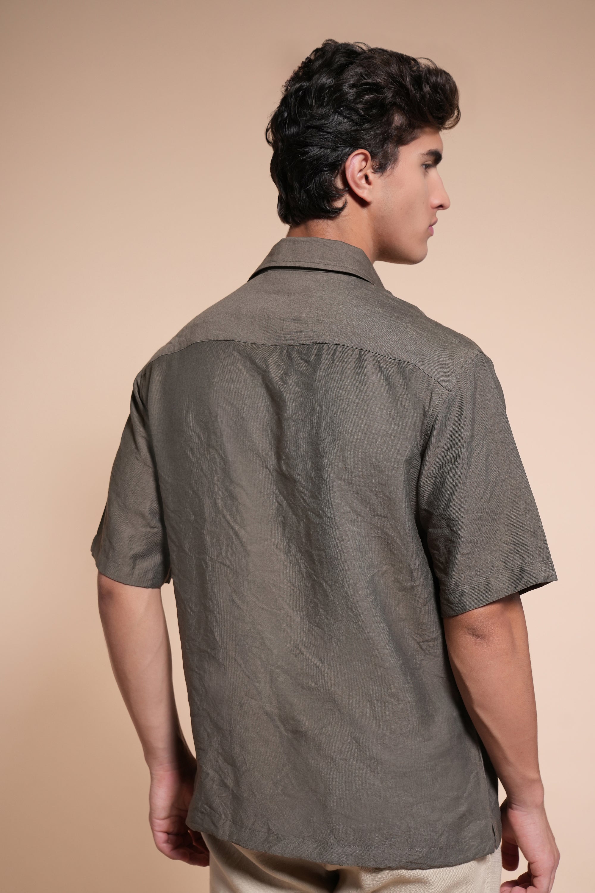 Overhanging Olive Green Cotton Shirt
