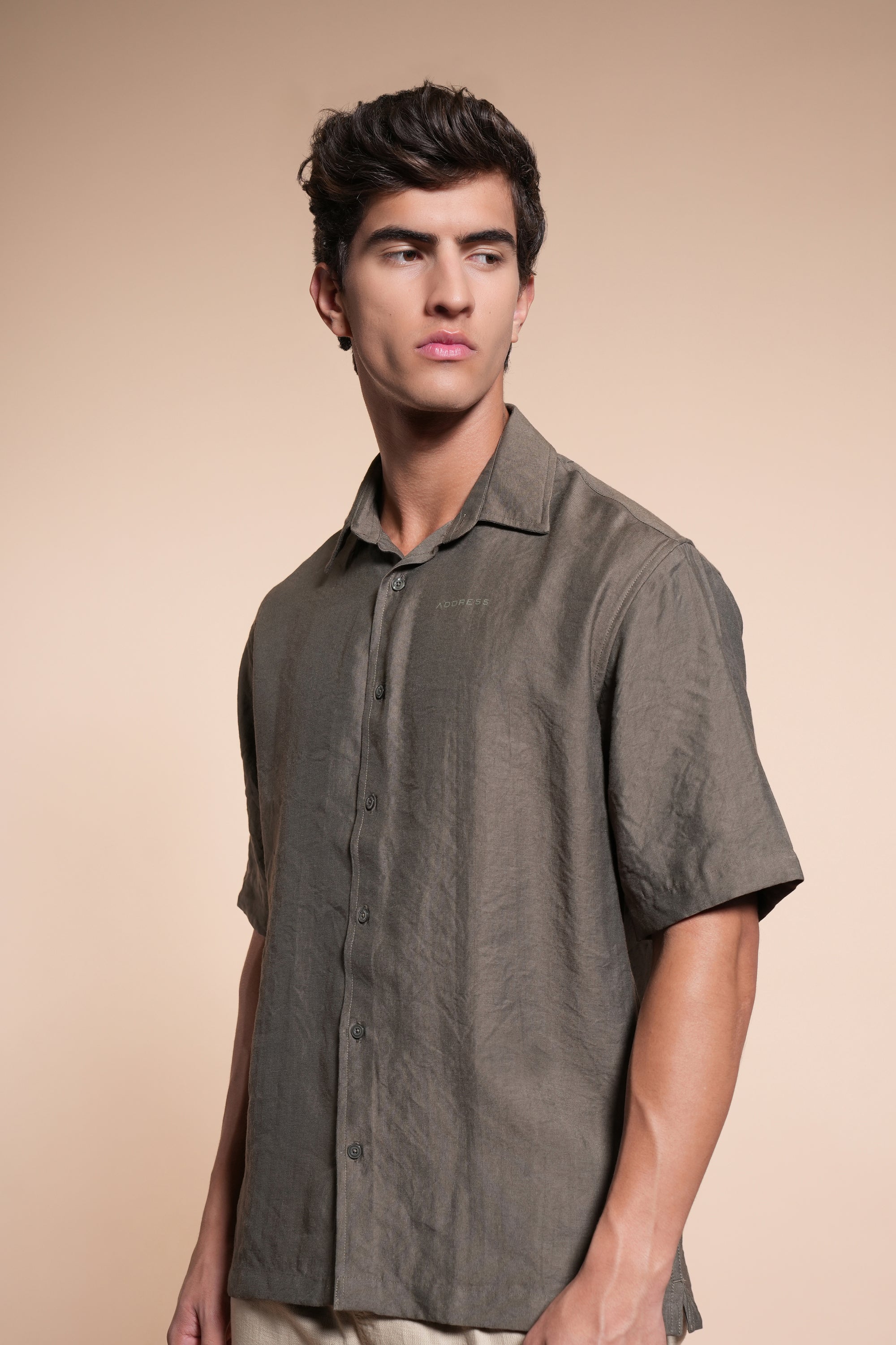 Overhanging Olive Green Cotton Shirt