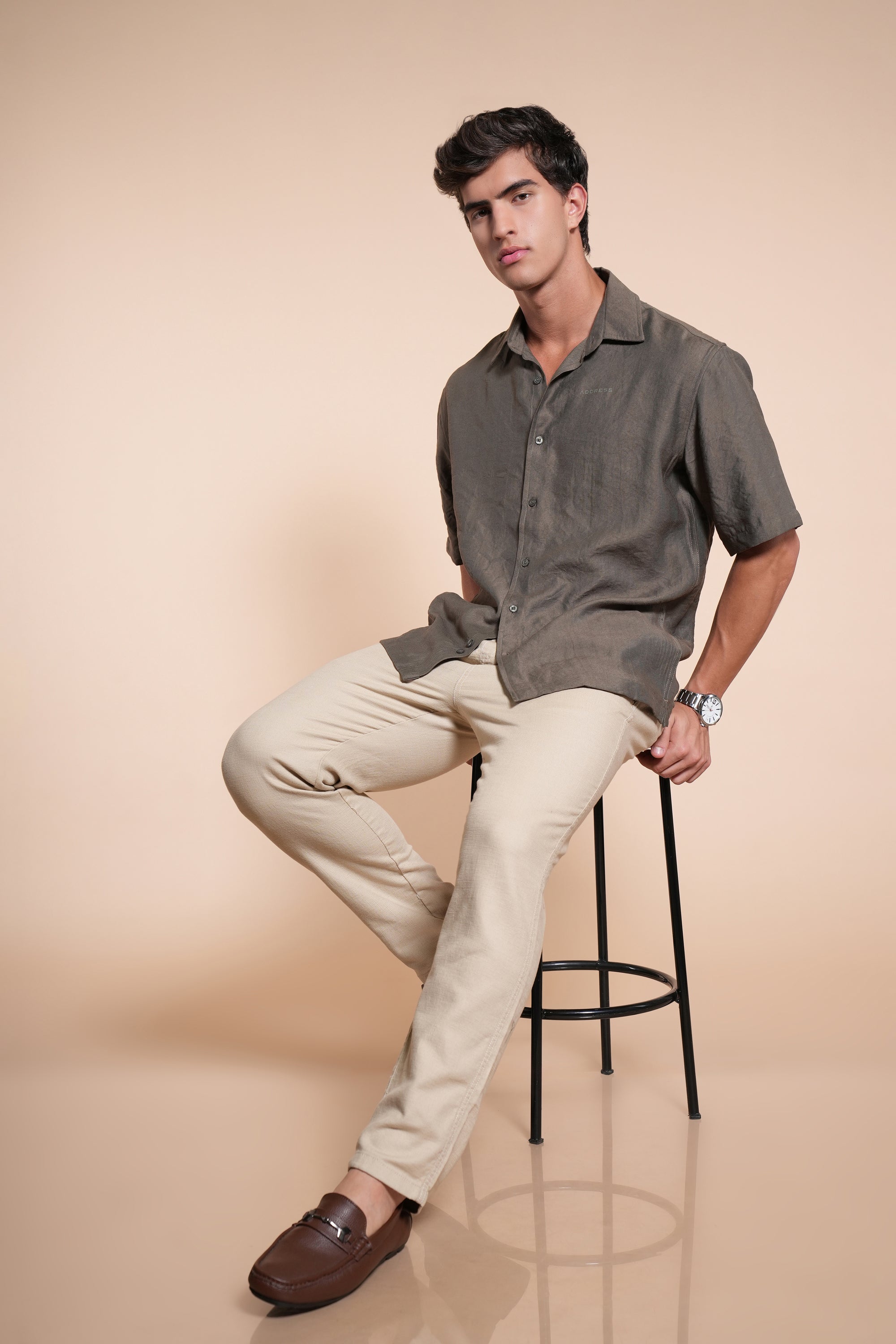 Overhanging Olive Green Cotton Shirt