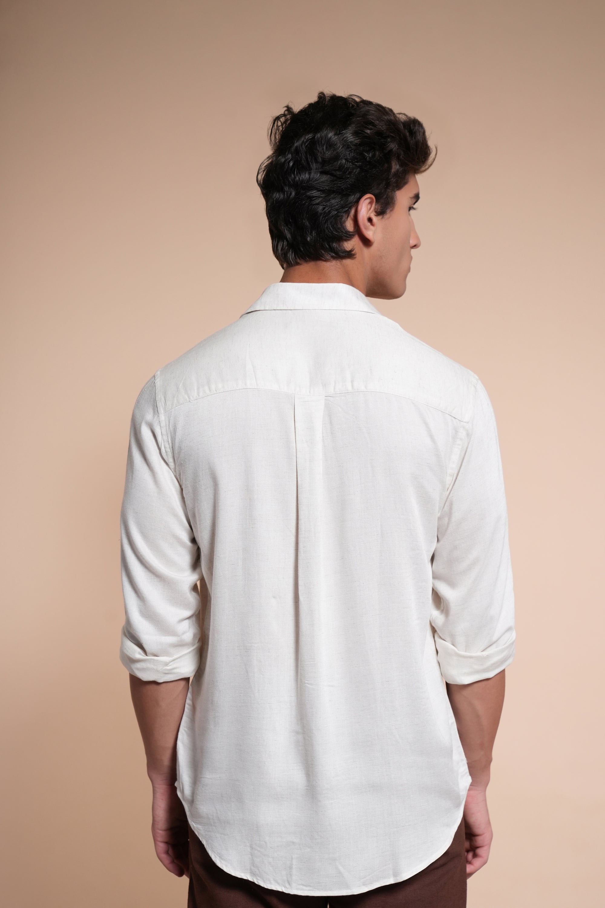 Herbs Embroidery Linen Relaxed Fit Half White Shirt