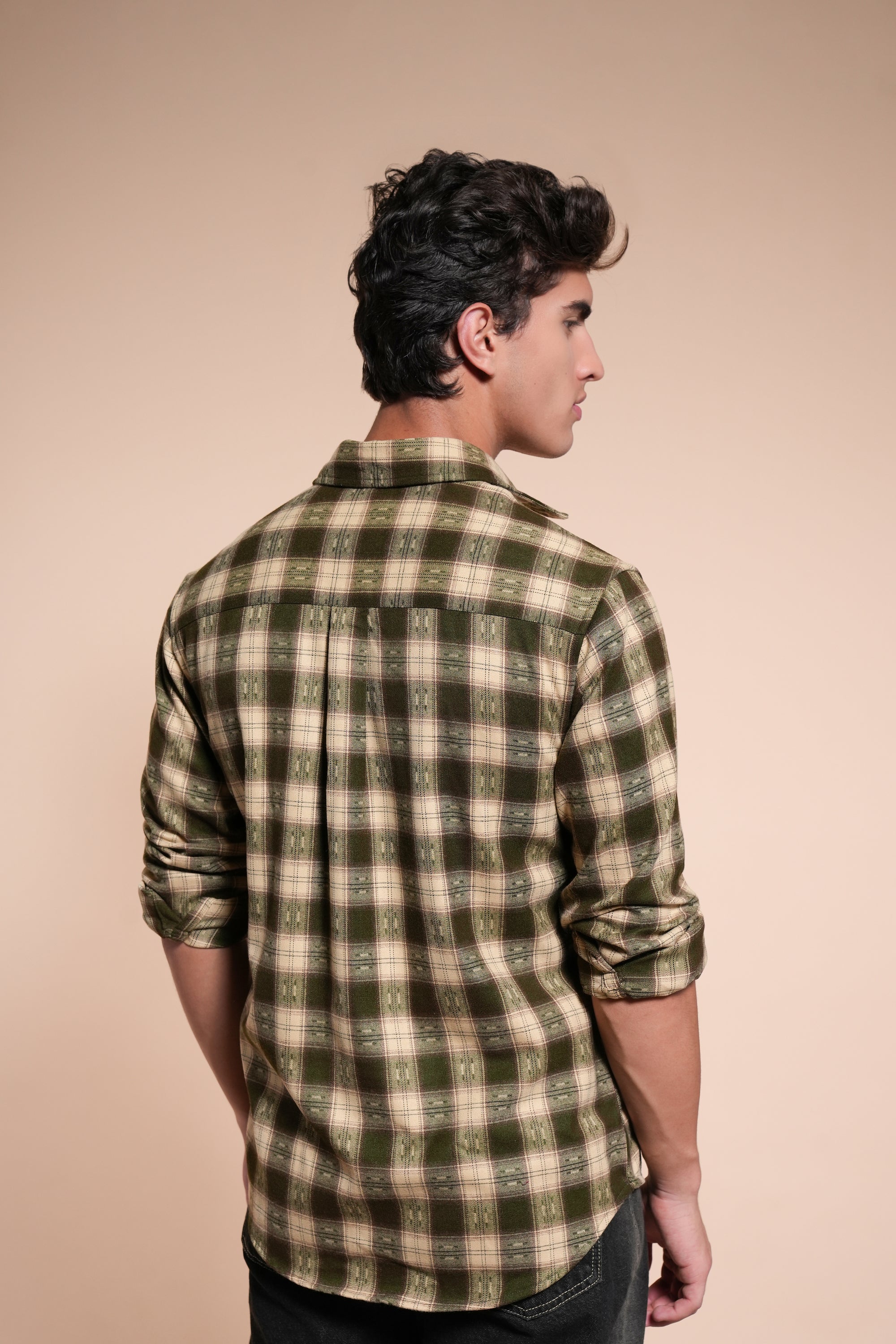 Flannel Relaxed Fit Check Shirt- Forest Green